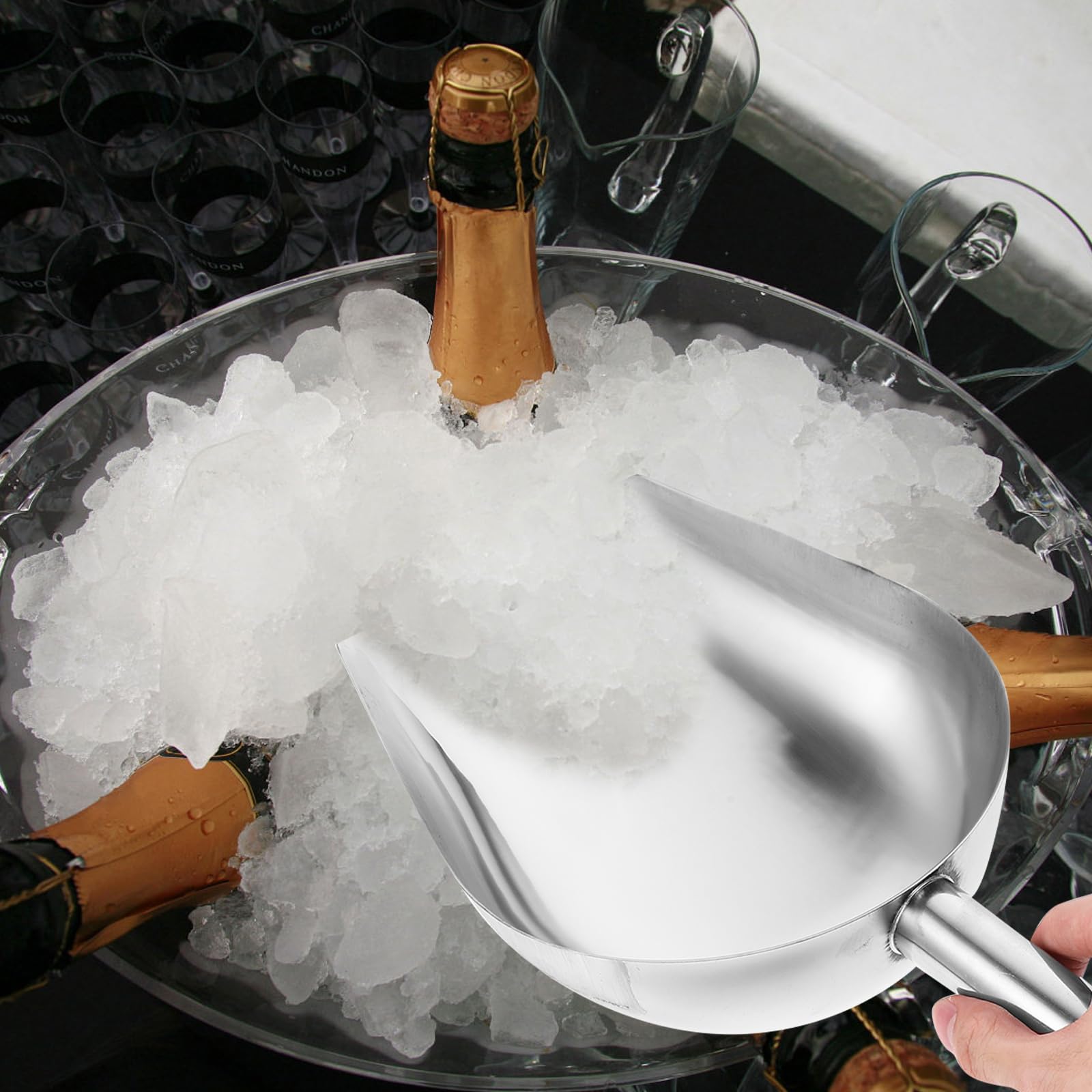 DOITOOL Grande pelle à glace en acier inoxydable 16" - Doublure en métal Scoop - Fond rond - Pelle à sucre - Pelle à glaçons - Pelle à farine - Pour fête de cuisine