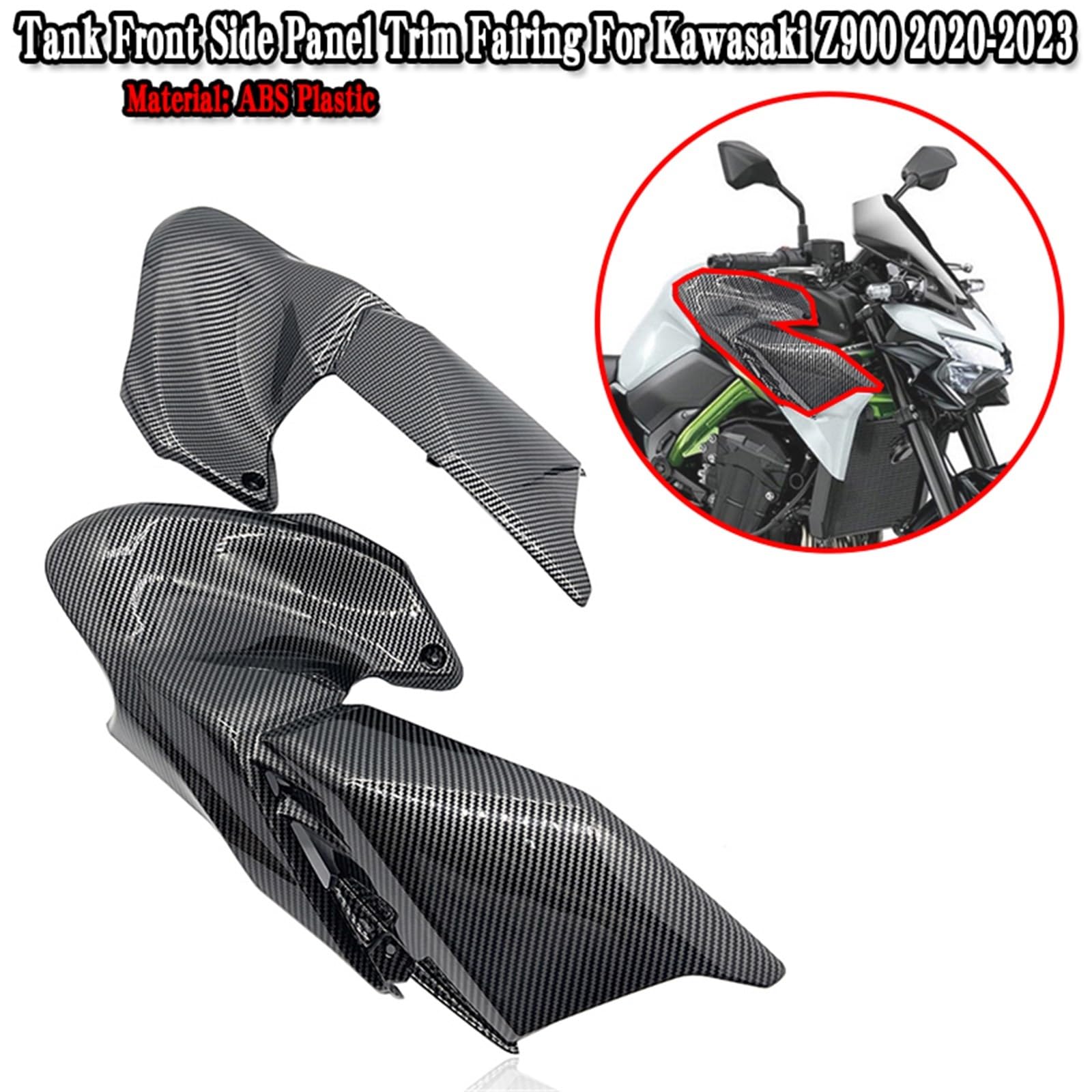 Osłona boczna motocykla, osłona zbiornika paliwa, owiewka, pasuje do Kawasaki Z 900 2020-2022 2023 Osłona ochronna chłodnicy(Carbon Look-1 Set)