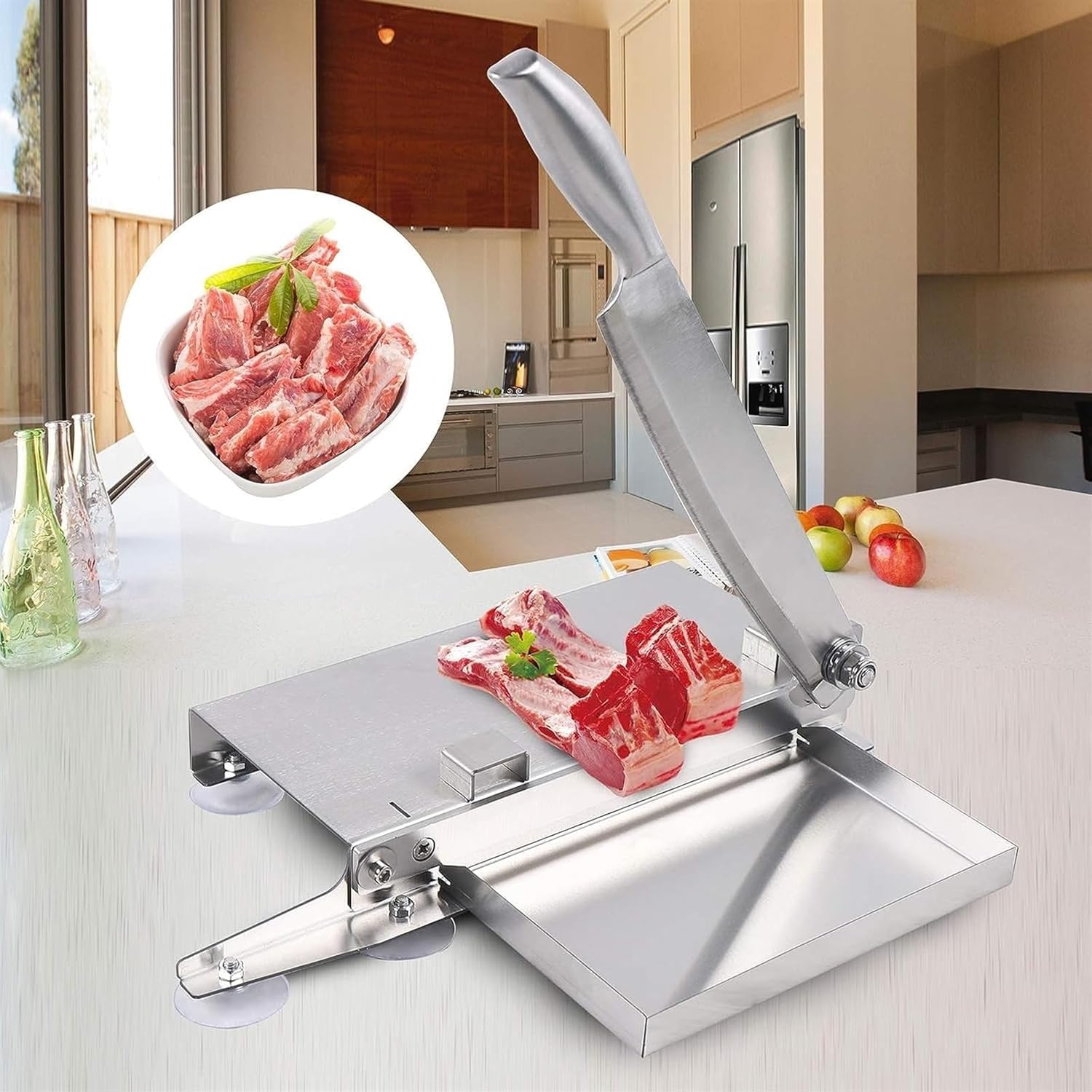 Cortador manual de huesos de carne, cortador de carne congelada, máquina de corte de pollo resistente, de acero inoxidable, costillas de carne de res, pescado, verduras, máquina de cortar carne para