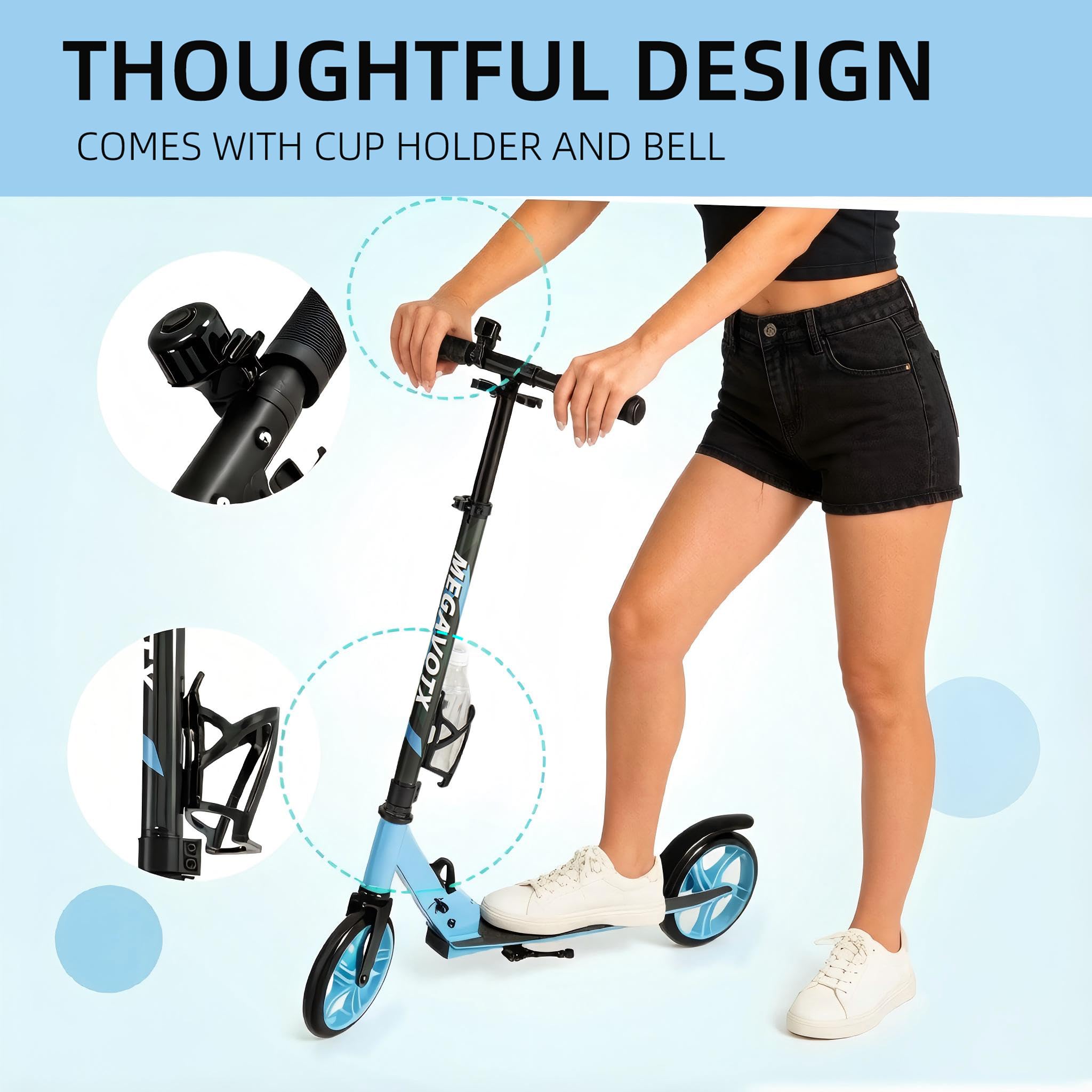 Klappbarer Kinderroller mit 20 cm Rädern – Scooter für Kinder ab 8 Jahren und Erwachsene, Höhenverstellbarer Lenker, bis 100 kg belastbar
