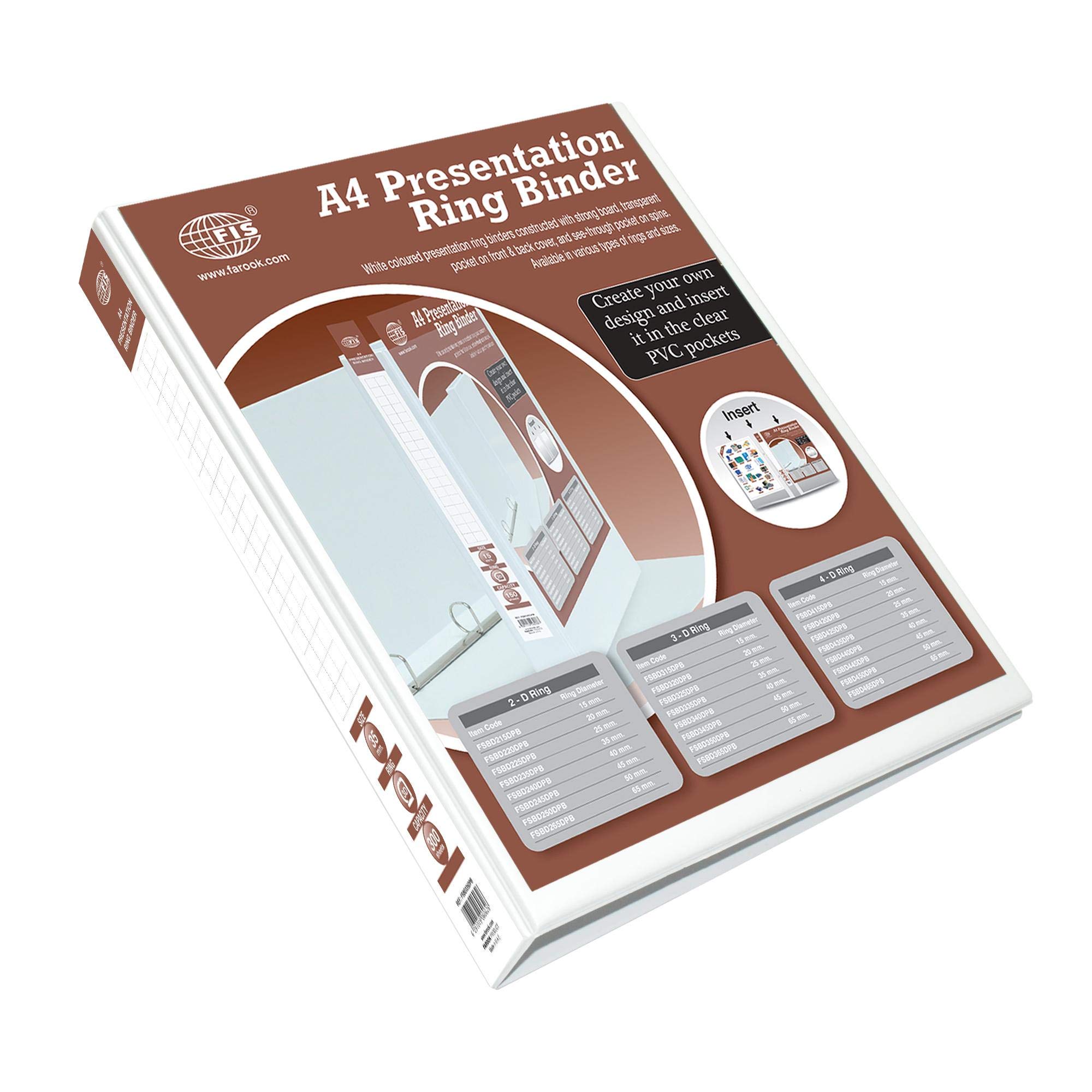Sponsored Ad – FIS® Presentation Binder, A4 Size(210x297mm), 3[D]Ring Type, 35mm Ring Size, 1.75" Inches Spine with Clear PVC Pocket For Easy Insert Your Label Design, 1 Piece, White Color-FSBD335DPB