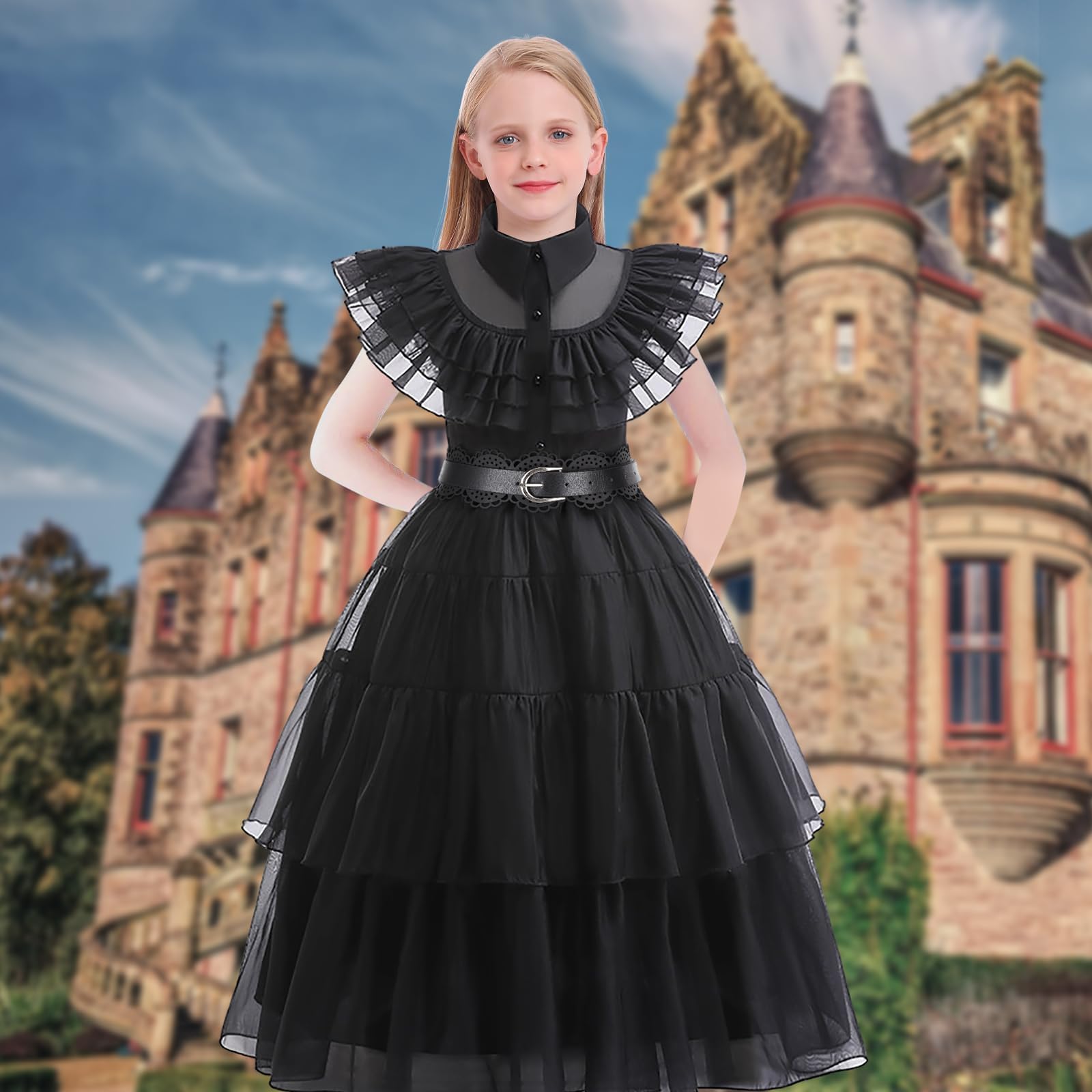 Vestito nero per bambine, costume gotico per cosplay, per Halloween, compleanno, scuola, feste (aggiornamento nero, 3-4 anni) ying b-wig-2