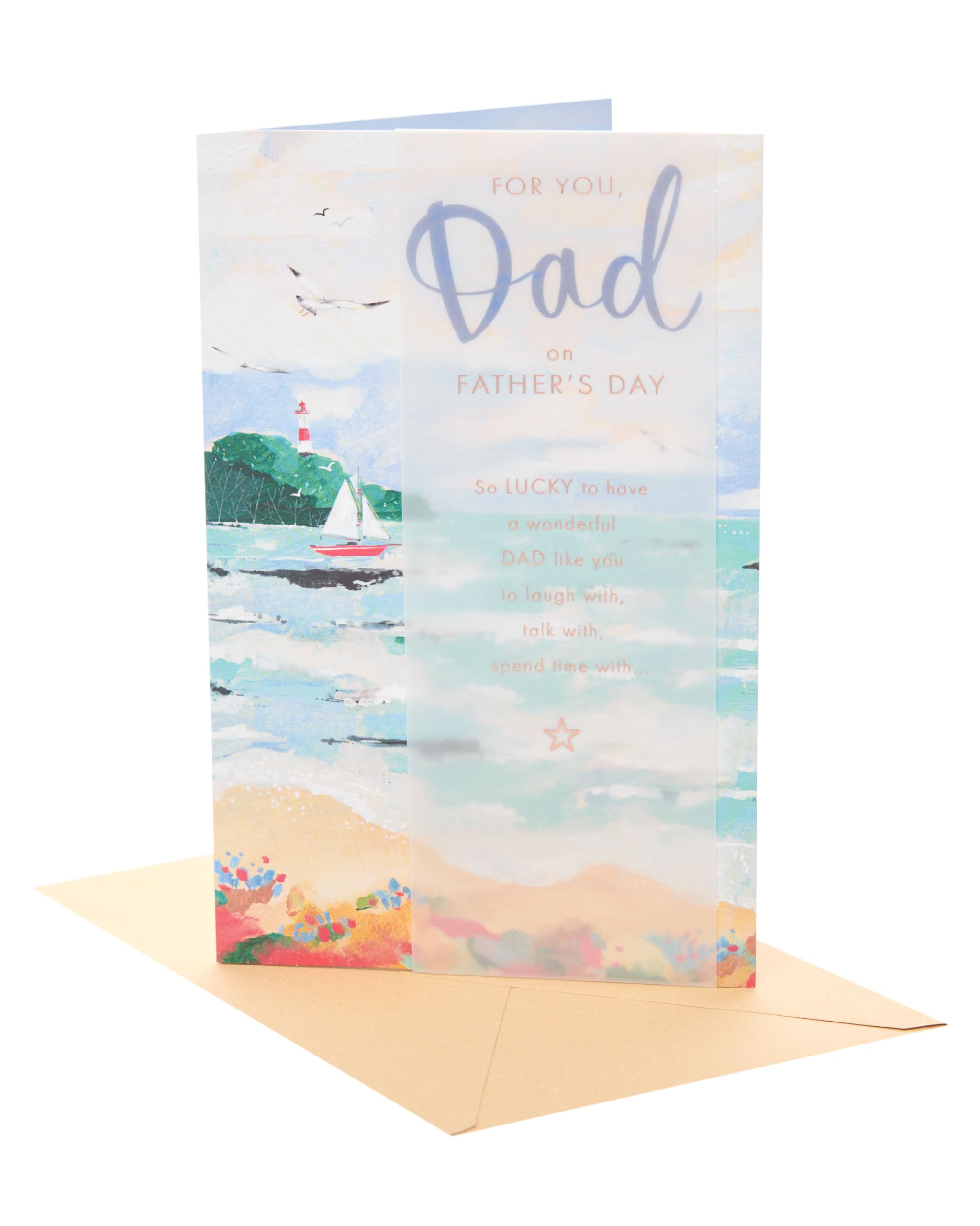 UK Greetings | Father's Day Card for Dad | Card for Dad, Grandad, Husband | Him, Boys, Men | Coastal Scene Design | With Envelope | 16.5 x 25.4 cm