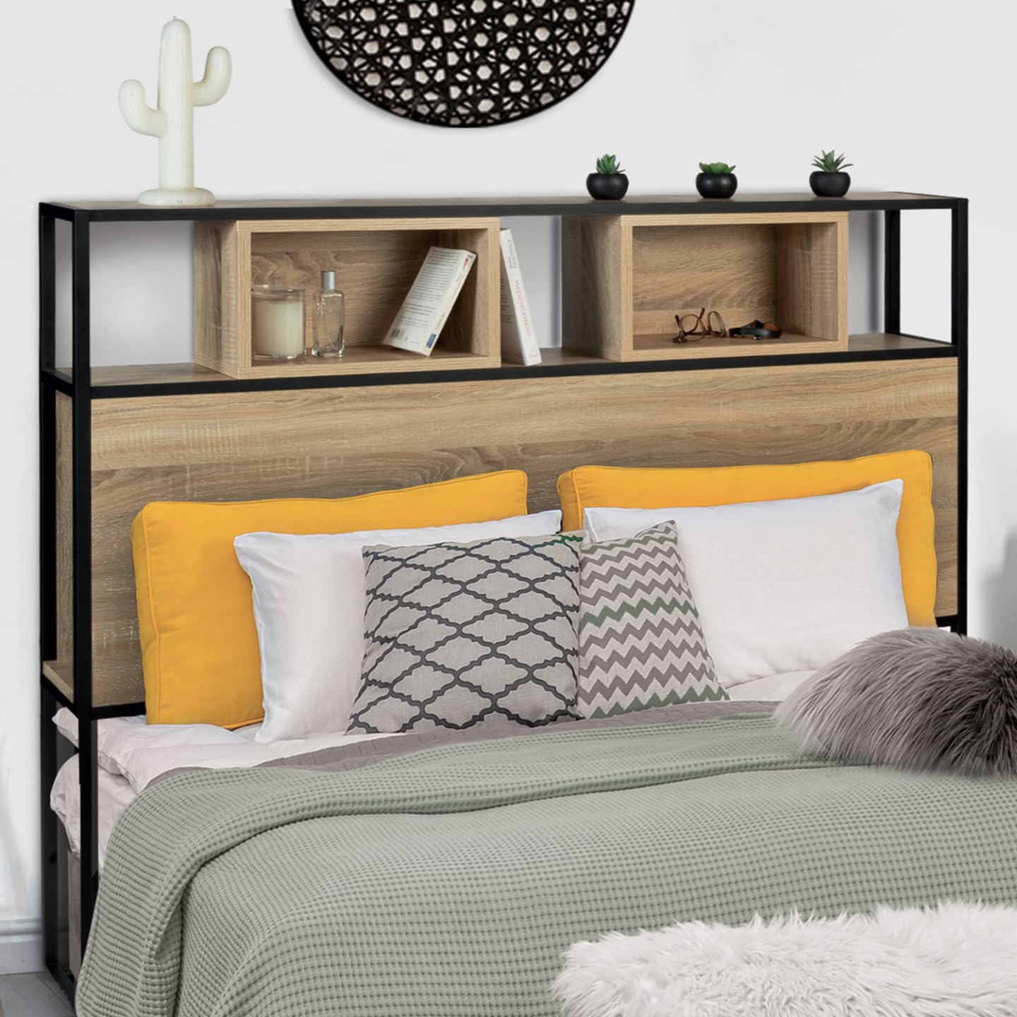 IDMarket - Tête de lit sur Pied Detroit 145 cm Bois et métal Noir Design Industriel