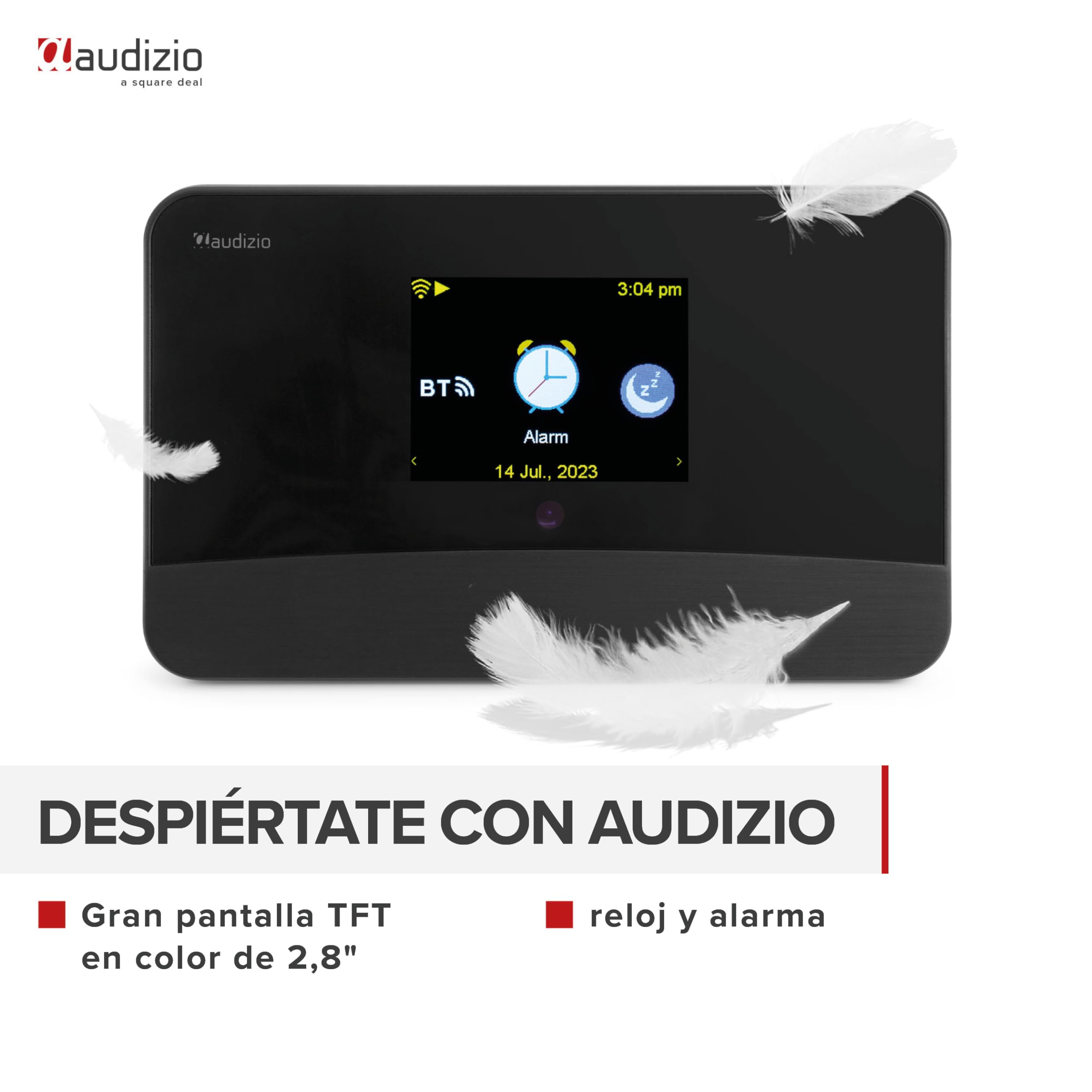 Audizio Livorno Adaptador de Radio por Internet con WiFi, extensión de Radio Dab+, Bluetooth, Mando a Distancia, Pantalla de 2,8", función de Alarma, Salida Óptica, FM, AUX, integración Sistema HiFi