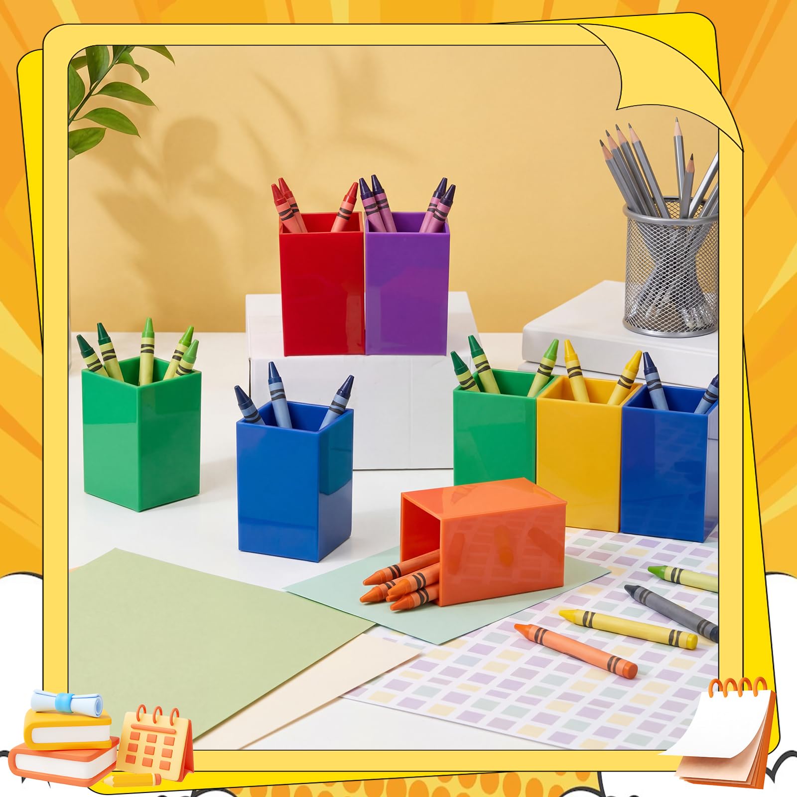 Sherr Lot de 24 porte-crayons en acrylique aux couleurs de l'arc-en-ciel - Organisateur de fournitures artisanales pour la rentrée scolaire - Boîte de rangement pour salle de classe (vif)