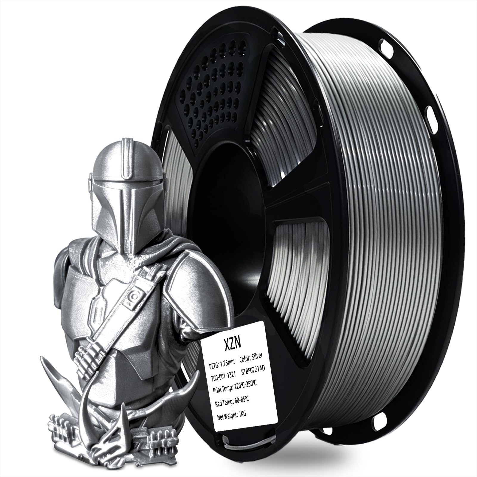 Silver PETG Filament 1.75mm 1kg (2.2lbs), High Toughness &amp; Wear Resistant 3D Printer Filament, Dimensional Accuracy +/-0.02mm, Smooth Feeding No Tangle Clog Bubble, Fit for Most FDM 3D Printers