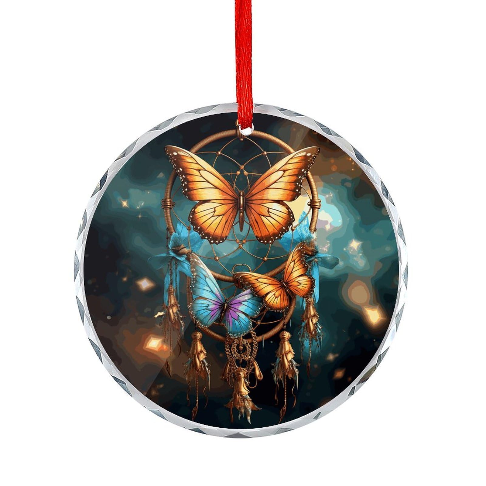 Dream Catcher Butterfly Round Glass Ornament Keepsake Gift Exchange Ideas Car Decor,Christmas Ornaments for Tree Window Garden Ornaments