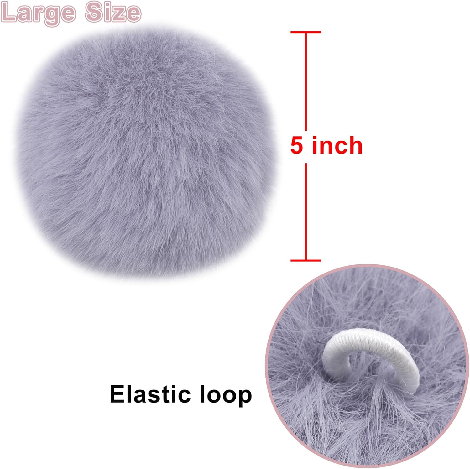 BQTQ 6 Pieces 5 Inch Large Faux Rabbit Fur Pom Pom Balls with Elastic Loop DIY Fluffy Pompoms for Hats Beanie Shoes Bags Keychain Accessories, 6 Soft Colors - Image 3