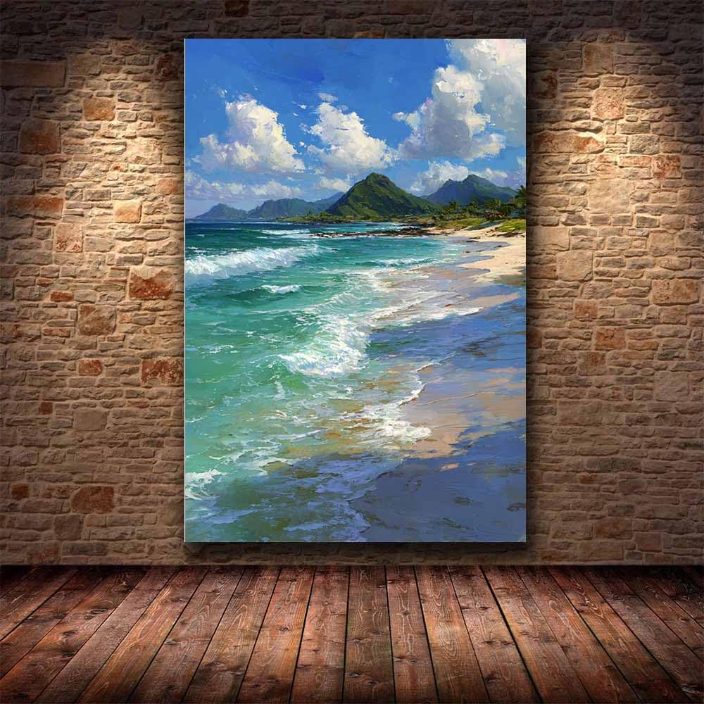 ZAMAEIU Impresión En Lienzo Océano Costas junto a la cala mar, playa,vista, arte de pared, carteles, imágenes para sala de estar, decoración del hogar（azul-70x100cm Enmarcado
