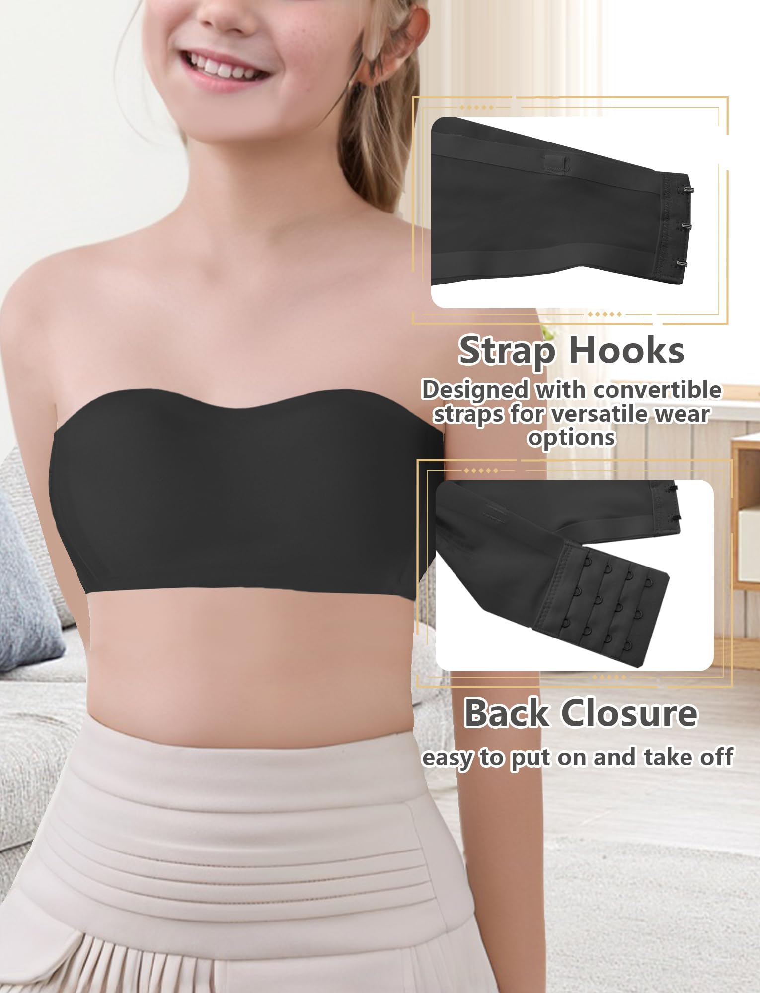 Reggiseno senza spalline senza cuciture per adolescenti senza cuciture reggiseno a fascia con spalline trasparenti rimovibili antiscivolo
