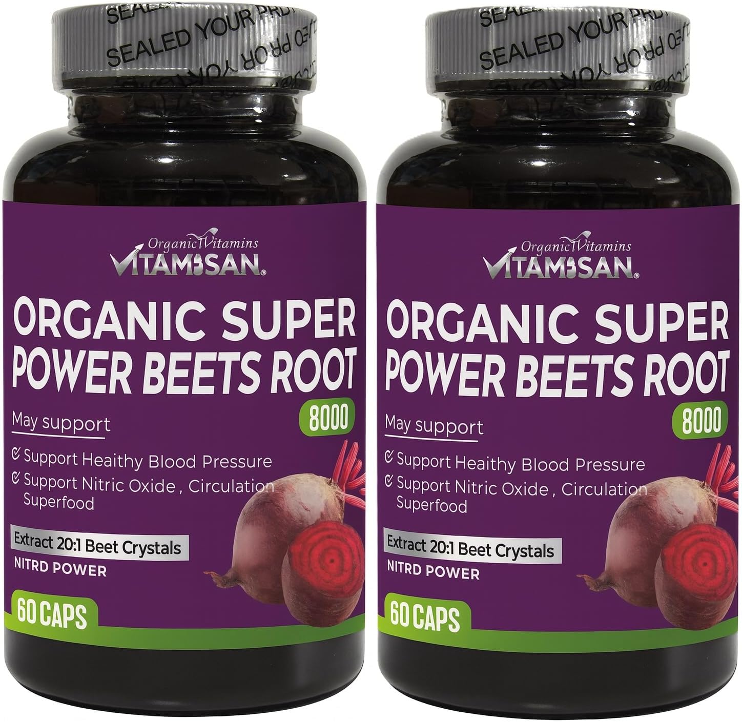 VITAMISAN Beets Root 8000mg – 2 Pack (120 Capsules) – Blood Pressure Support with CoQ10 and Collagen