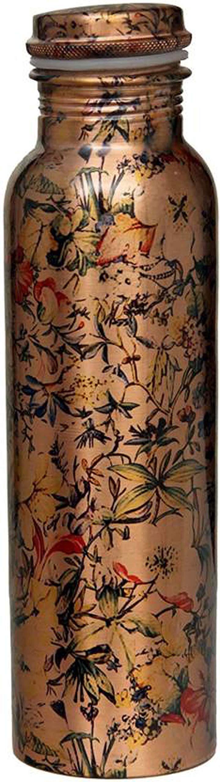 Indian Printed Flower Assorted Design Set Of 2 pc Copper Bottle Storage Water & Travelling Purpose Each - Capacity 1000 ML Home Garden Hotel Restaurant Ware Good Health Benefits for Yoga Ayurveda R-05