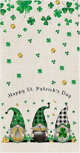 Toalla de cocina absorbente para el día de San Patricio, nudos celtas enanos retro, trébol, 1 paquete de 1 toalla de mano suave y reutilizable,