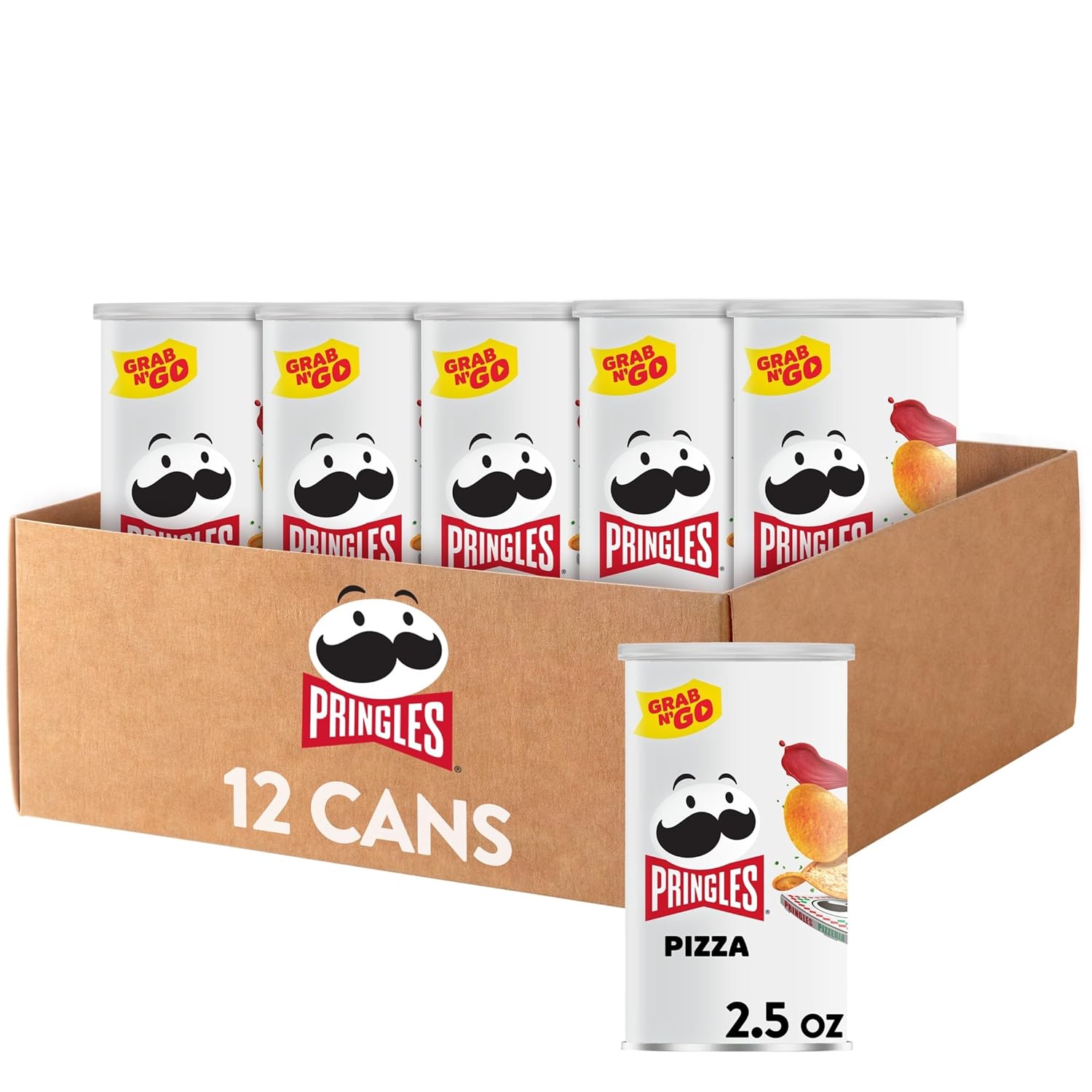 Pringles Potato Crisps Chips, Lunch Snacks, On-The-Go Snacks, Grab n' Go, Pizza (12 Cans)