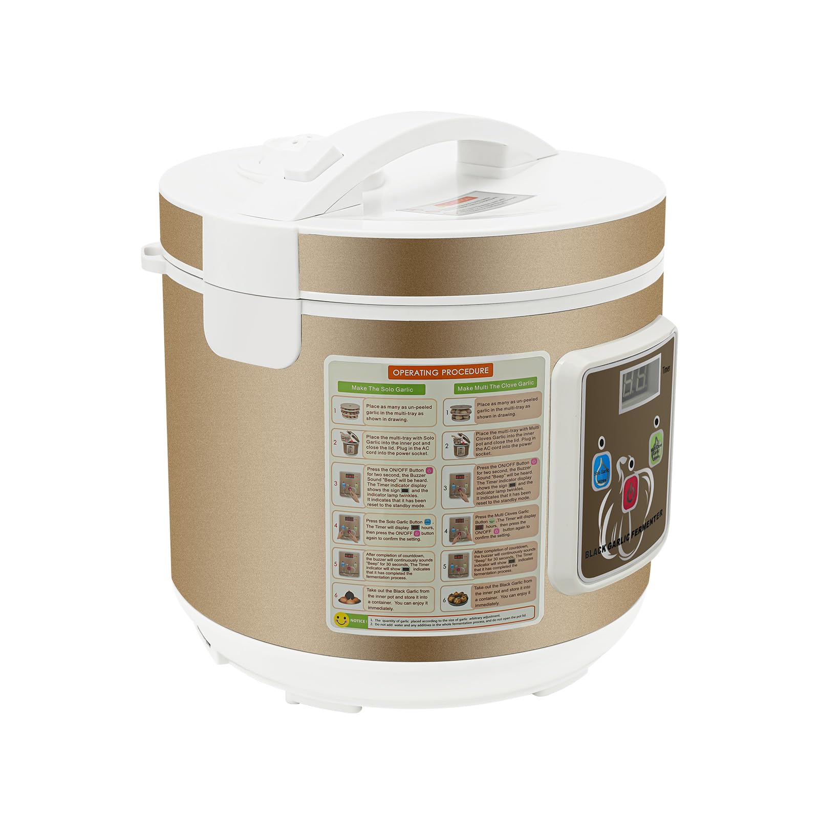 Máquina de fermentación inteligente de 90 W, 5 L, fermentador de ajo negro, prensa automática de ajo con temporizador, control de temperatura de 30-85 ℃, para ajo negro, yogur, pepino