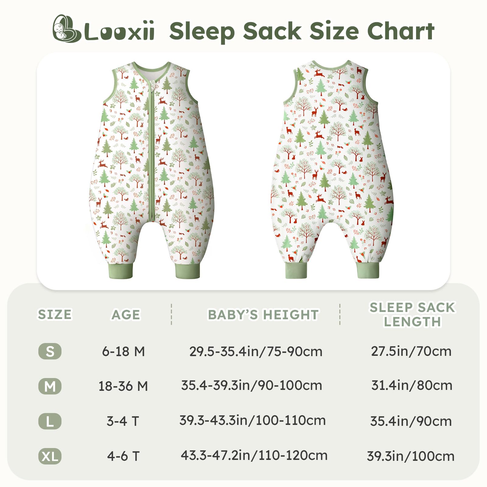 Looxii Saco de Dormir bebé con Pies 2.5 TOG Algodón Saco Dormir En otoño Todo el año para 6-18 Meses Niños Niñas 70 cm