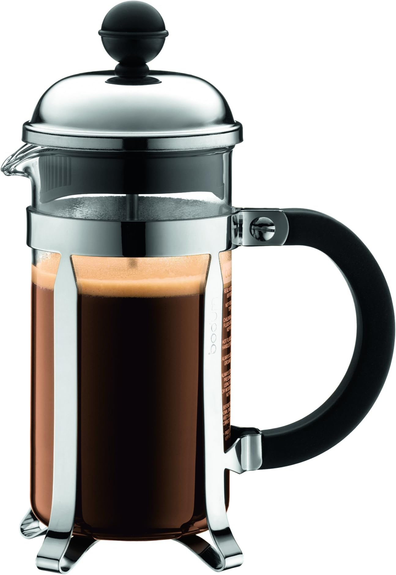 12oz Chambord French Press Coffee Maker, High-Heat Borosilicate Glass, Polished Stainless Steel – Made in Portugal