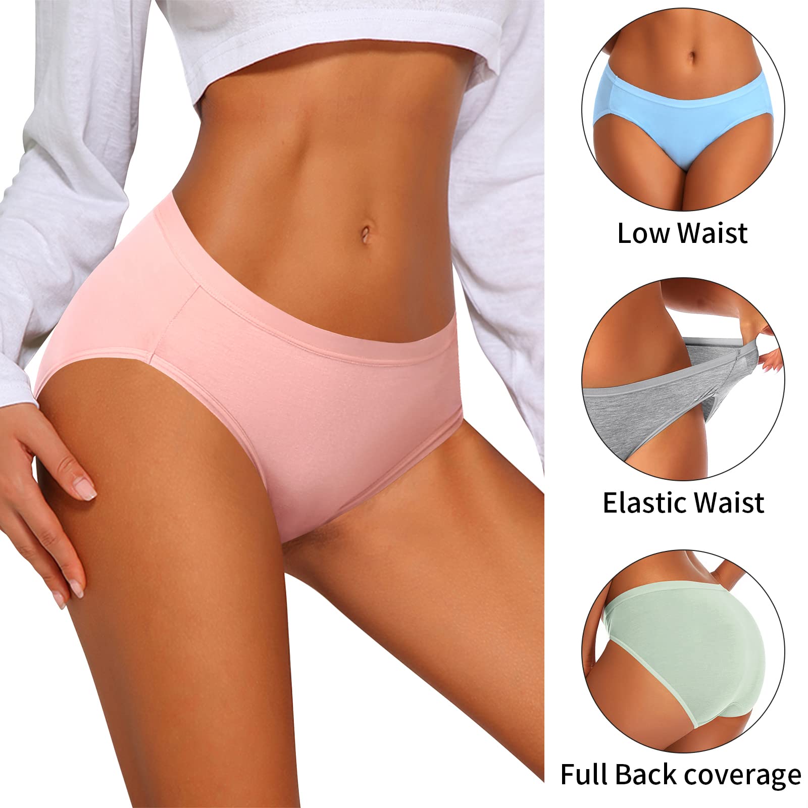 Eiggam - Mutandine bikini da donna in cotone, taglio alto, copertura completa, elasticizzate, biancheria intima fresca per le donne, Small