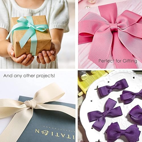 Miniatura 4 de Cinta blanca de grogrén de 1-12 pulgadas x 50 yardas para envolver regalos, lazos para el cabello, decoraciones, arreglos de flores