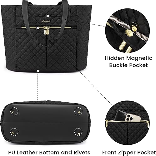 Miniatura 4 de LOVEVOOK Bolsa para laptop para mujer de 15.6 pulgadas, acolchada con diamante, bolsa de mano para laptop, bolsas de hombro para computadora,