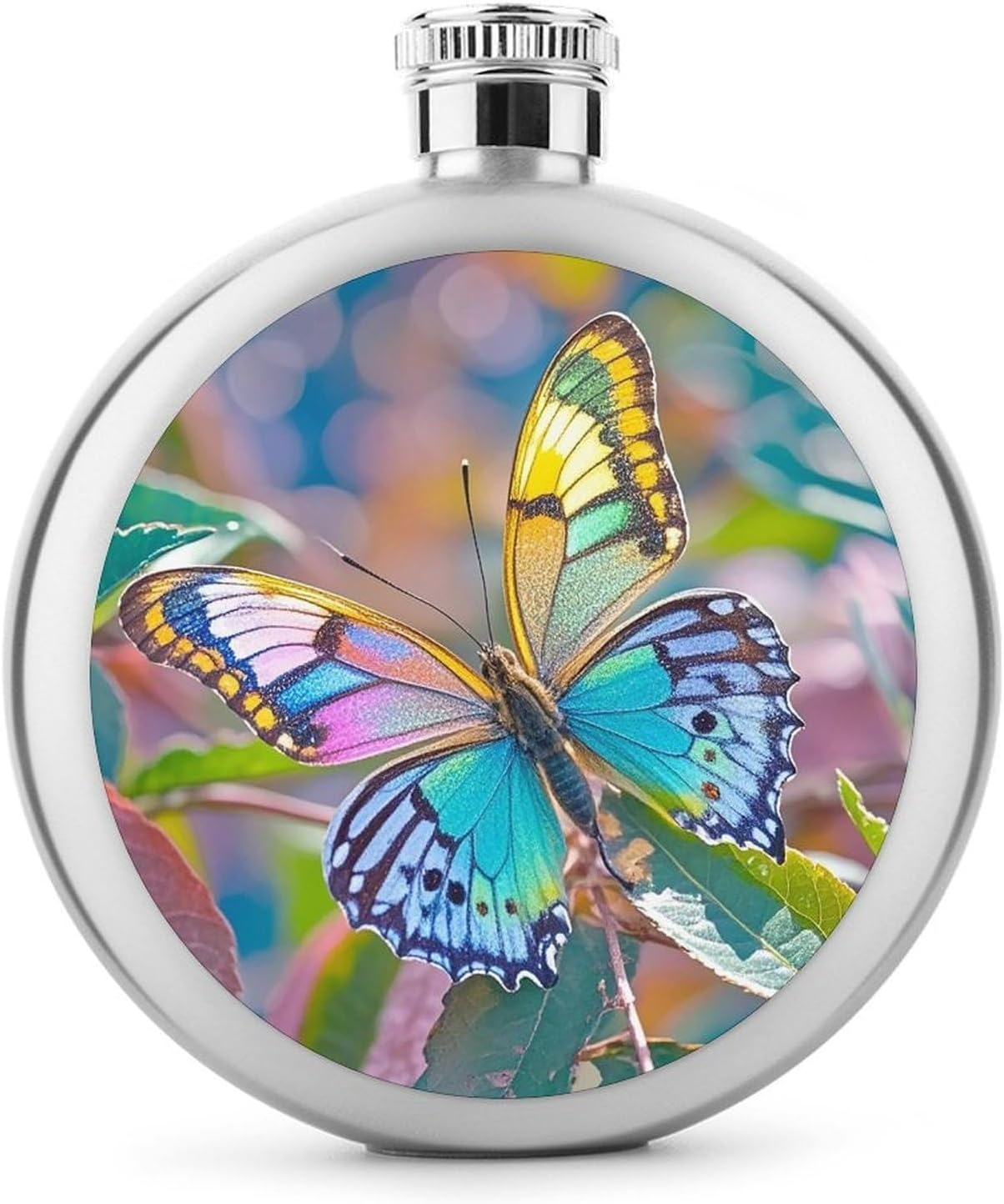 Colorful With Butterfly Stainless Steel Flagon to 5 Oz with Screw Cap,Hip Flask for Men–Whiskey & Liquor Pocket Flask,Alcohol Flagon for Camping Drink Sports Outdoor Wine Bottle