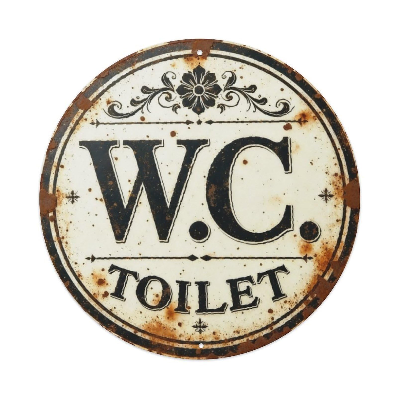 Vintage Rust Floral WC Toilet Round Metal Sign Vintage Aluminium Metal Sign, Retro Wall Decor for Home, Bar, Garage & Farmhouse 20x20cm