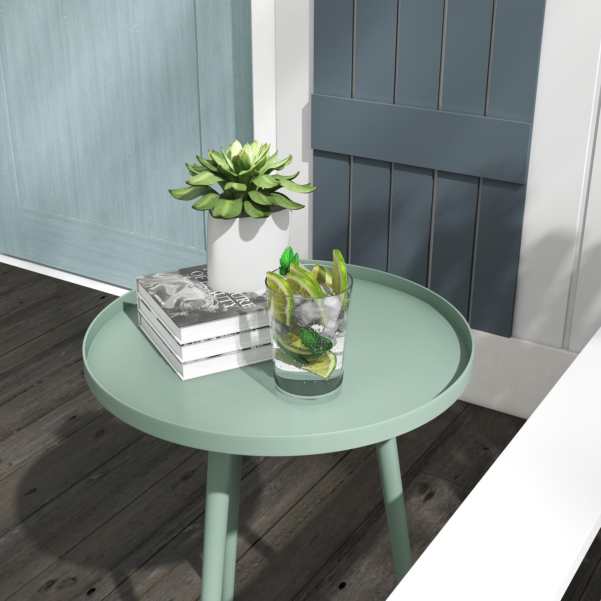 Outsunny Table Basse de Jardin Ronde en Acier Ø40 x 50H cm Vert