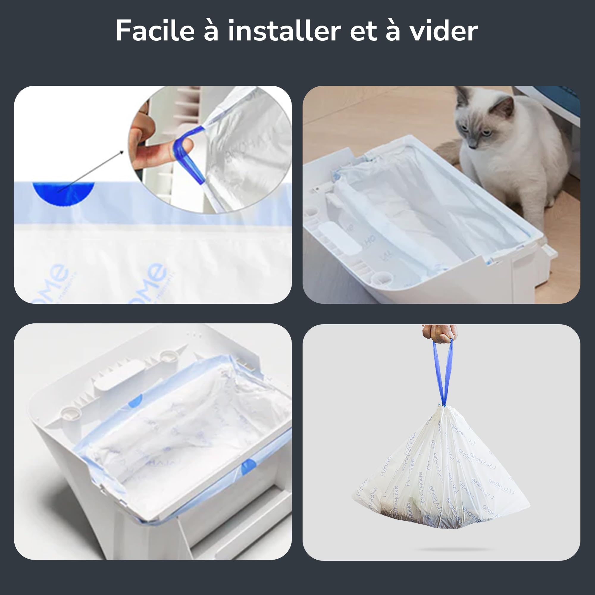 Sac Poubelle de Doublure pour litière autonettoyante – Sac Poubelle de Recharge pour litière Automatique pour Chat, 36 Sacs à déchets compatibles avec Cordon de Serrage – LALAHOME