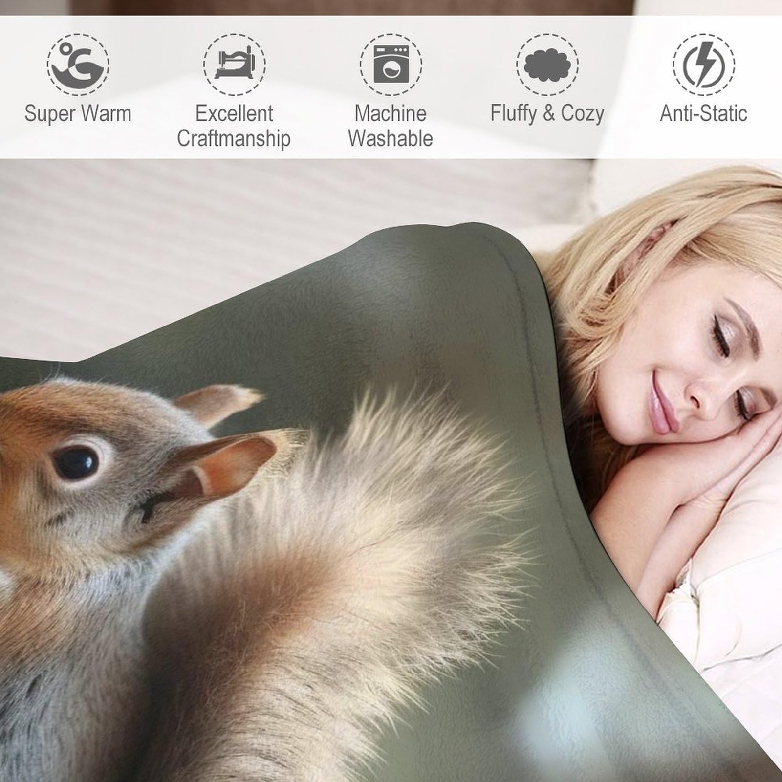 Flauschige Decke Eichhörnchen Flannel Fleecedecke 150×200cm für Sofa Couch Wohndecke
