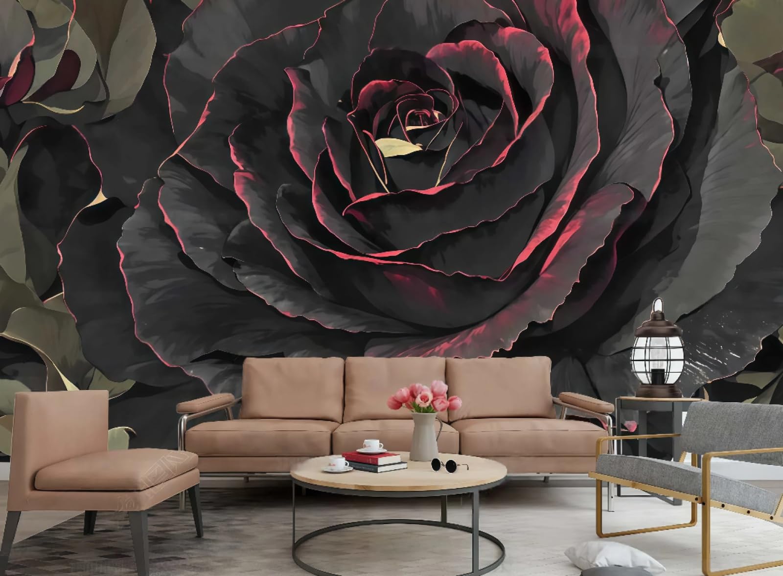 Papier peint art moderne roses noires 3D fresque murale salon chambre 200x140cm