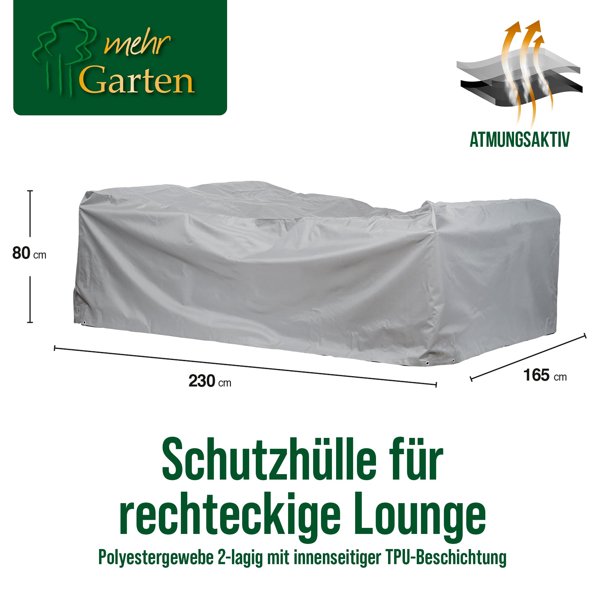 Premium Protect Abdeckung Lounge rechteckig 230x165x80 cm | wasserdicht, UV-beständig und atmungsaktiv – 2-lagiges Polyestergewebe, Schutzhülle für Gartenmöbel mit Kordelzug