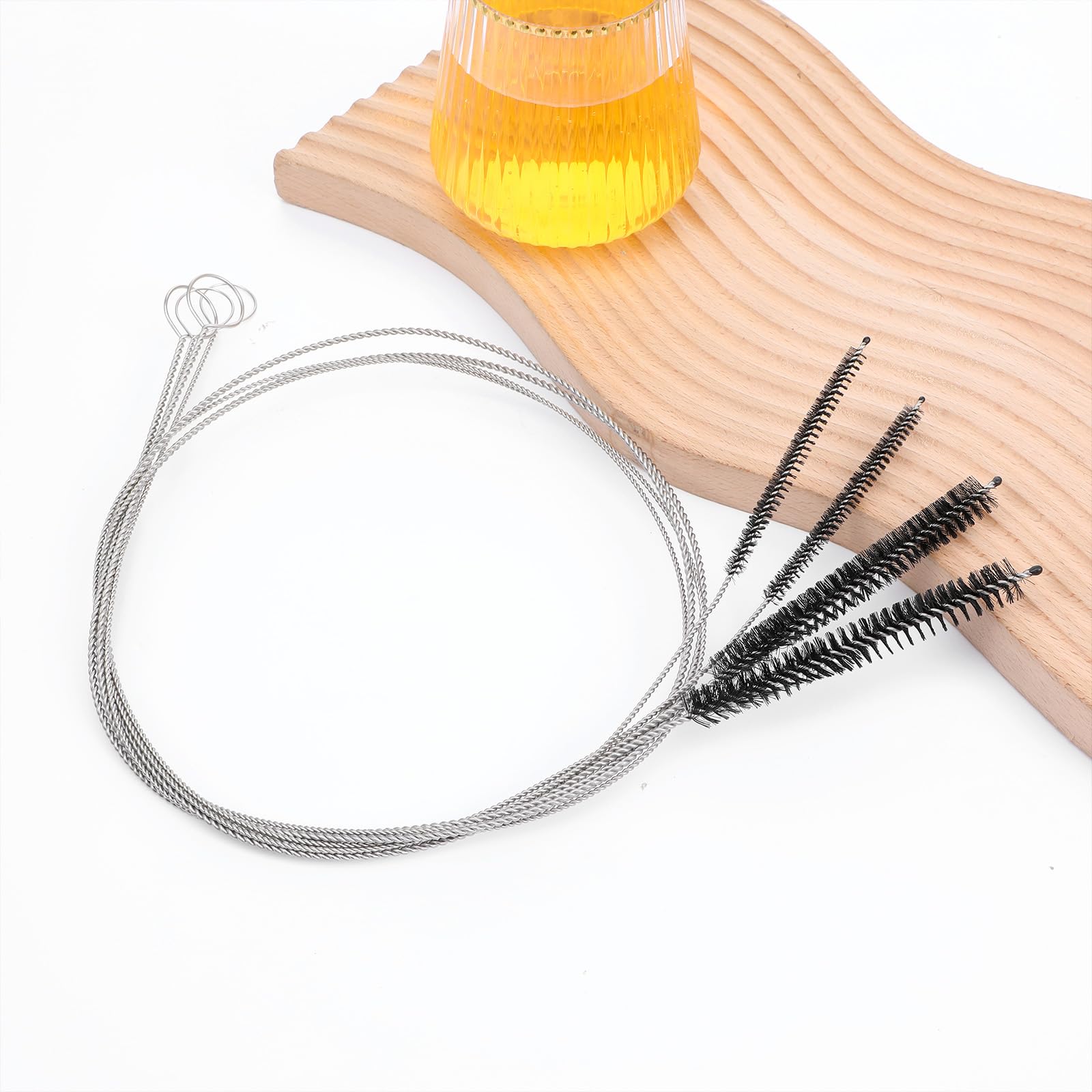 Cobee 4 Stück Edelstahl Schlauchbürste,2 Arten Borsten 1 m Nylon Extra Lange Flaschenbürste Reinigungsbürste Flasche Milchschlauchbürste Strohhalme Bürste Reiniger Rohrbürste für Lücken reinigen