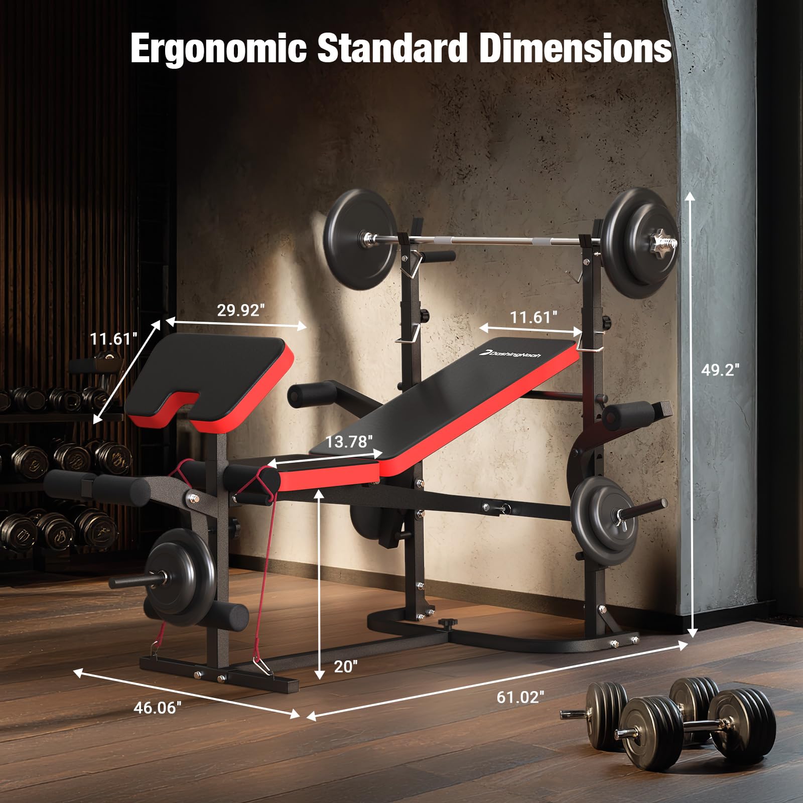 6-in-1 Foldable Weight Bench Set, 1695LBS Adjustable Workout Bench/Barbell Rack/Curl Pad, Bench Press, Leg Extension and Curl machine, Workout Fitness Equipment w/Squat Rack for Home Gym
