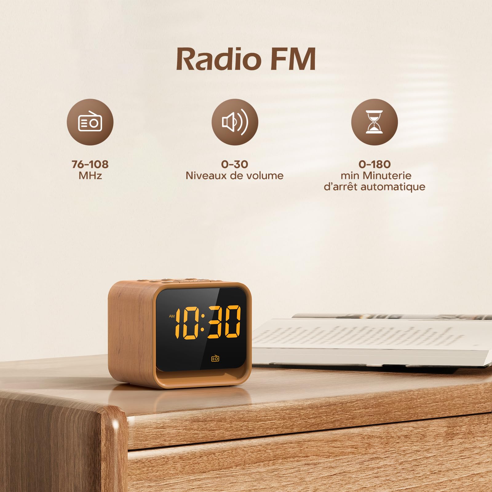 Reacher Radio réveil FM, Machine à Bruit Blanc avec 24 Sons apaisants, écran à luminosité réglable, 9 Sons d’Alarme, veilleuse 7 Couleurs, minuterie de Sommeil, Snooze, réveil Matin numérique Chambre