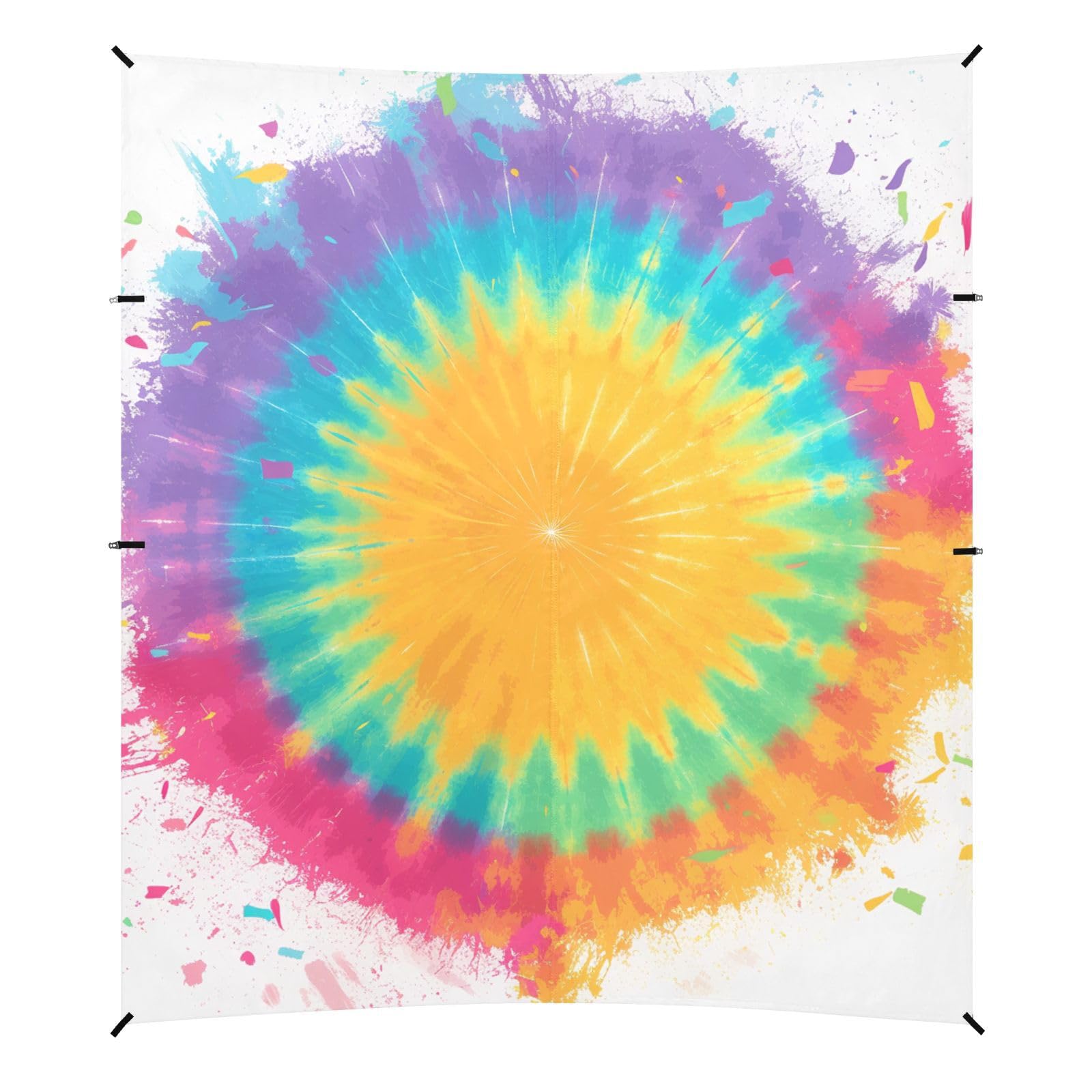 Tie-dye Pattern Bright Colors Tie-dye Beach Cabana Tent UPF50+ Easy Setup Large Sun Shade with Sandbags, Sand Shovel, Poles for Camping, Fishing, Backyard Fun
