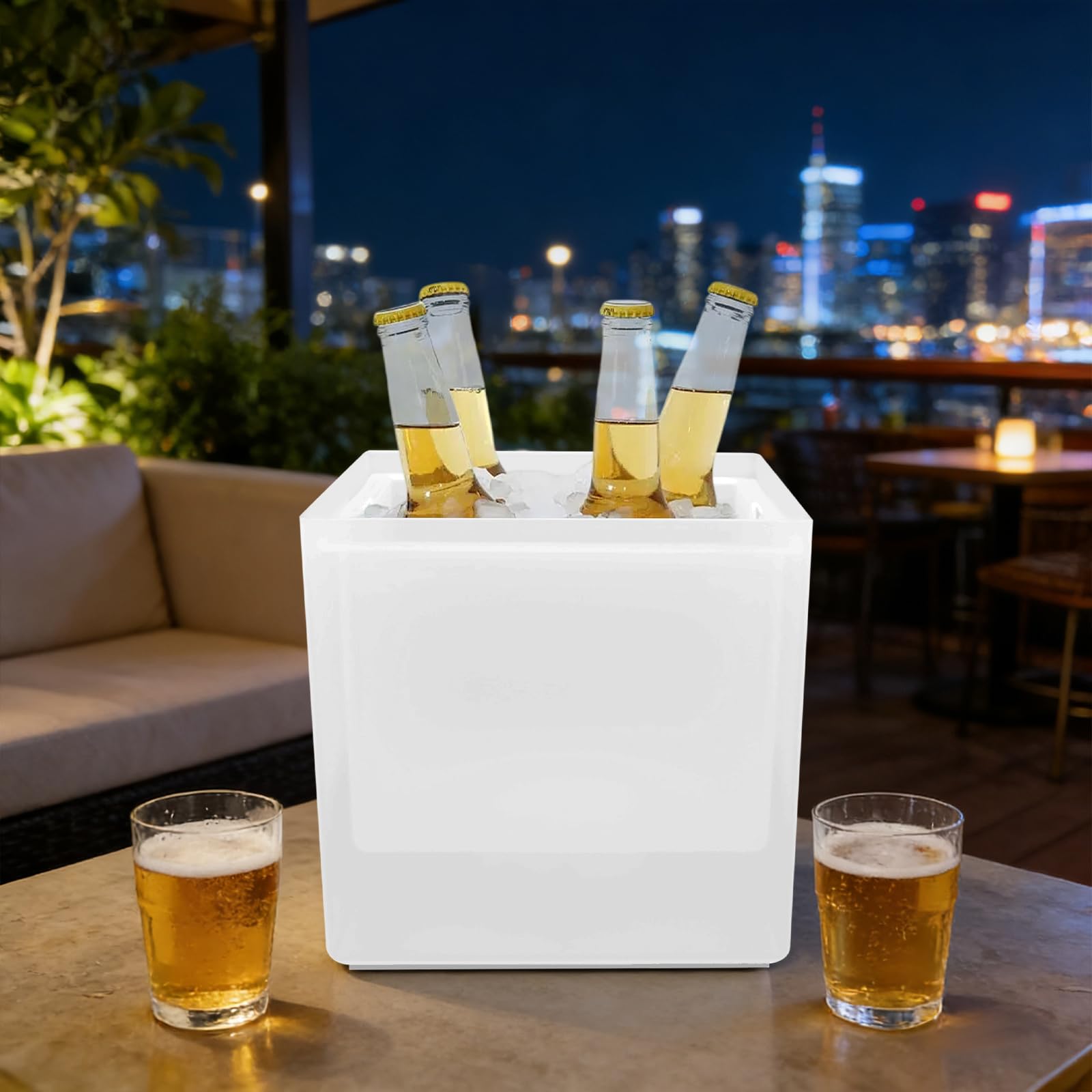 Secchiello di ghiaccio a LED per bevande, bianco RGB, refrigeratore per champagne, in plastica, per feste, bar, matrimoni, decorazione da tavolo