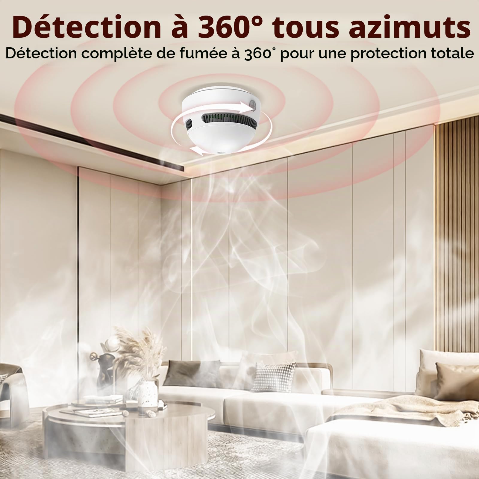 Detecteur de Fumée, 6 Pièces Détecteur de Fumée Batterie de 10 Ans Alarme Incendie Detecteur Fumee, Bouton Test/Silence, Blanc, 85 DB