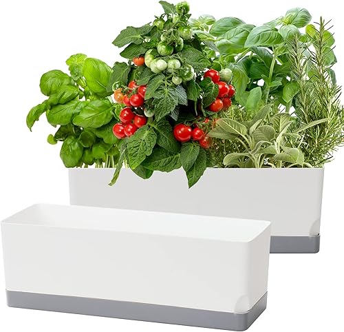 Macetas de riego automático para plantas de interior, paquete de 2 macetas de plástico de 17 pulgadas, macetas para plantas de interior y exterior,