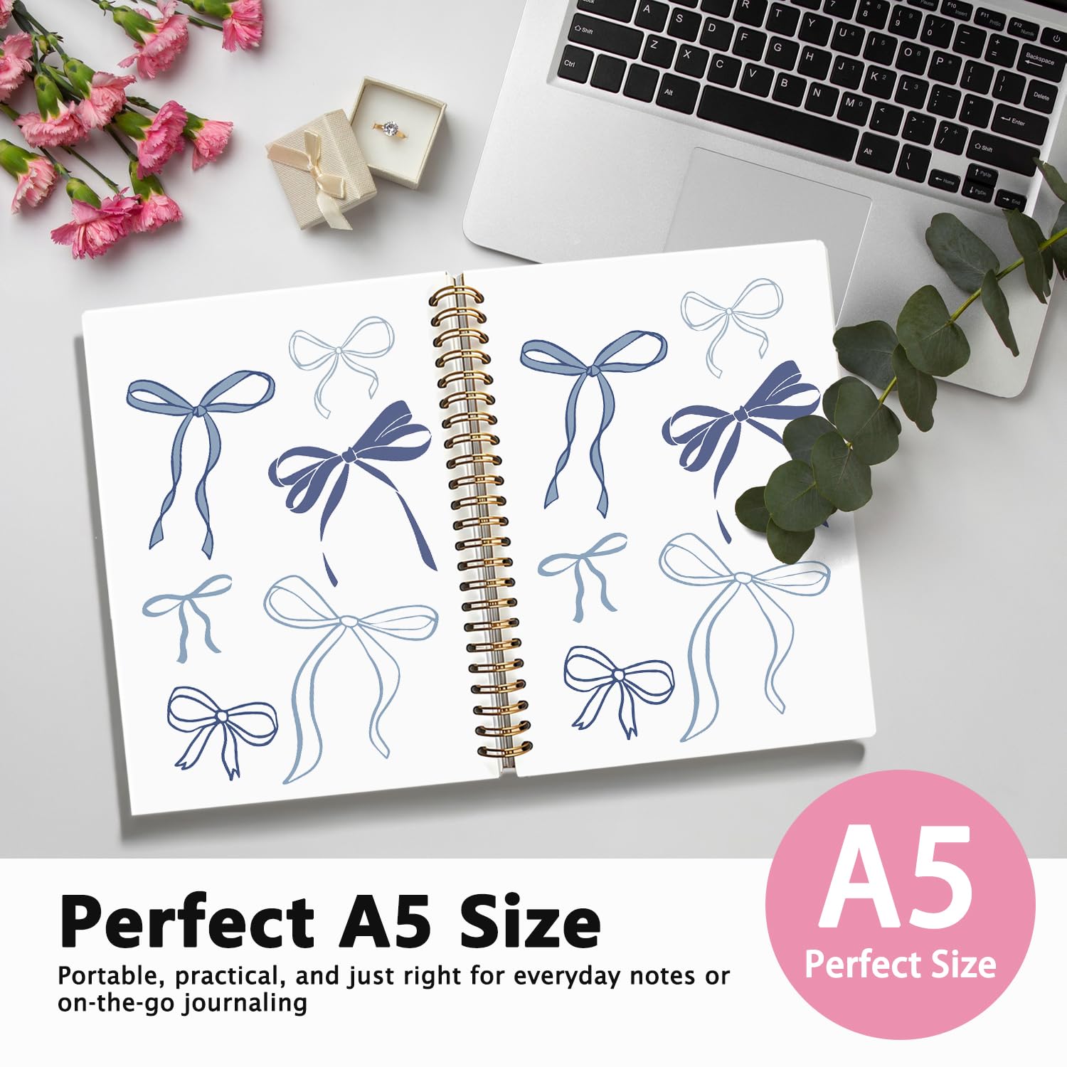 Blue Coquette Bow Notebook, Preppy Girly Notebook per prendere appunti, Diario alla moda con fiocco blu, diari estetici per scrivere, forniture per ufficio Coquette Girly, 14,9 x 20,3 cm