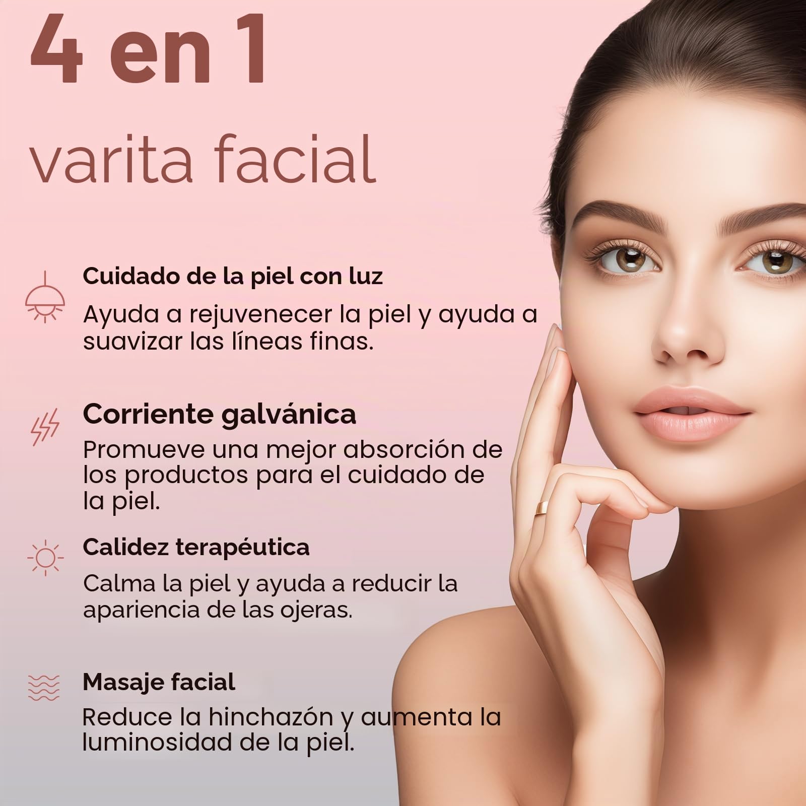 Varita de terapia de luz 4 en 1, terapia de luz roja para cara y cuello, dispositivo facial de microcorriente para antienvejecimiento, masajeador facial y ocular, cuidado de la piel