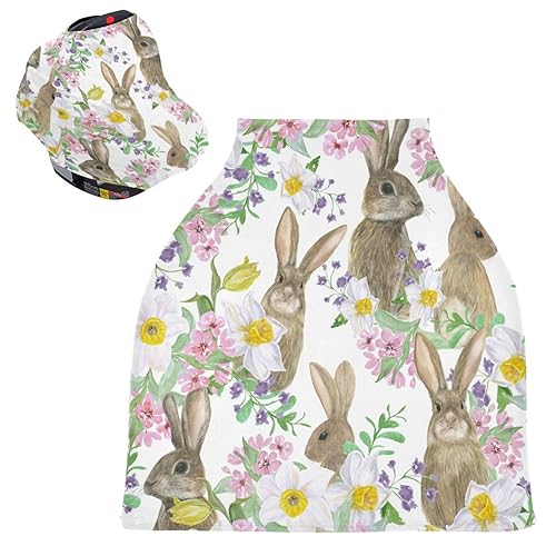 YETTASBIN Funda de asiento de coche de conejo de Pascua, cubierta elástica suave para lactancia materna, funda transpirable para cochecito de bebé