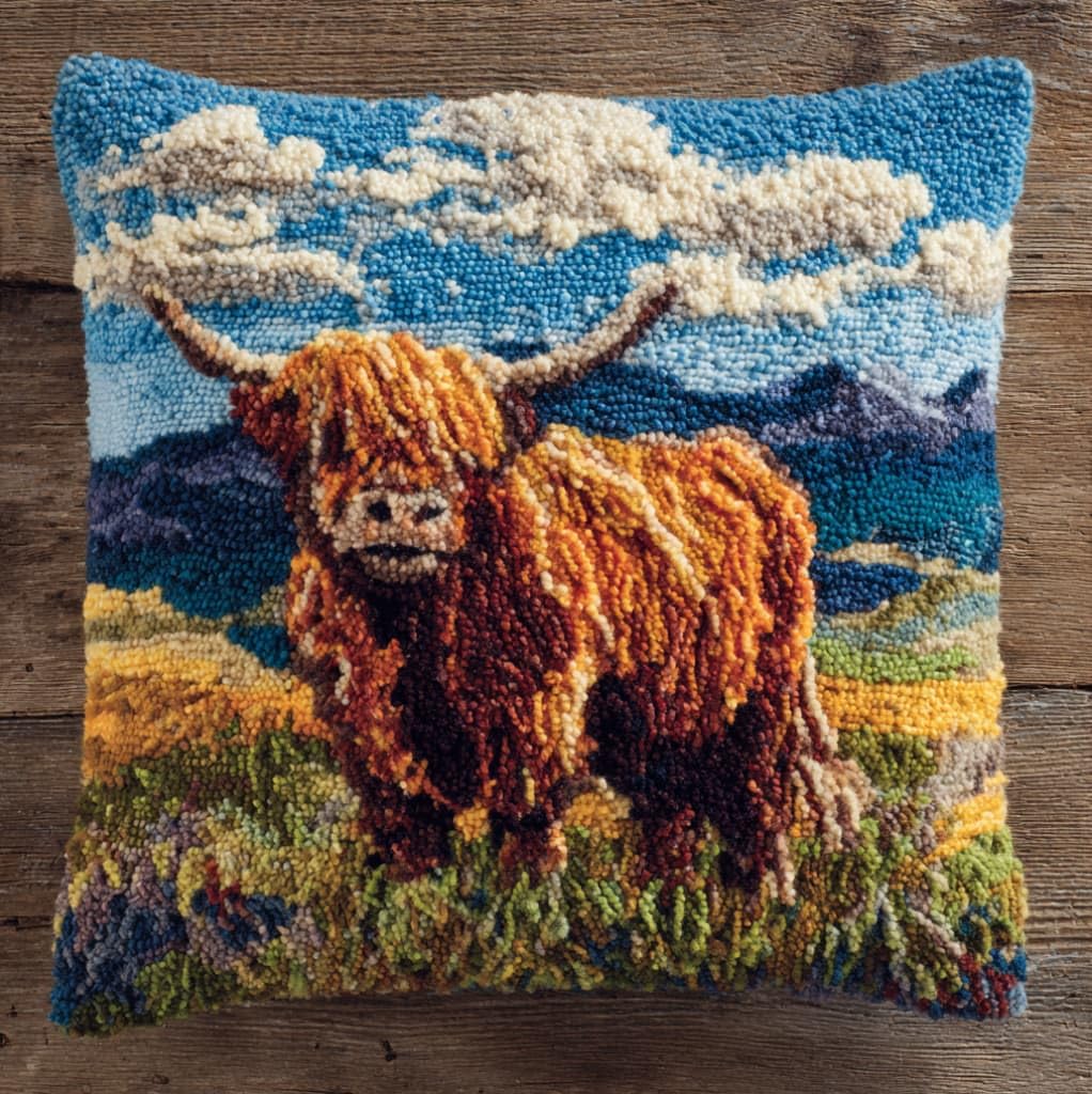Axiangzik Highland Cattle Latch Hook Cushion Kit 17X17in,