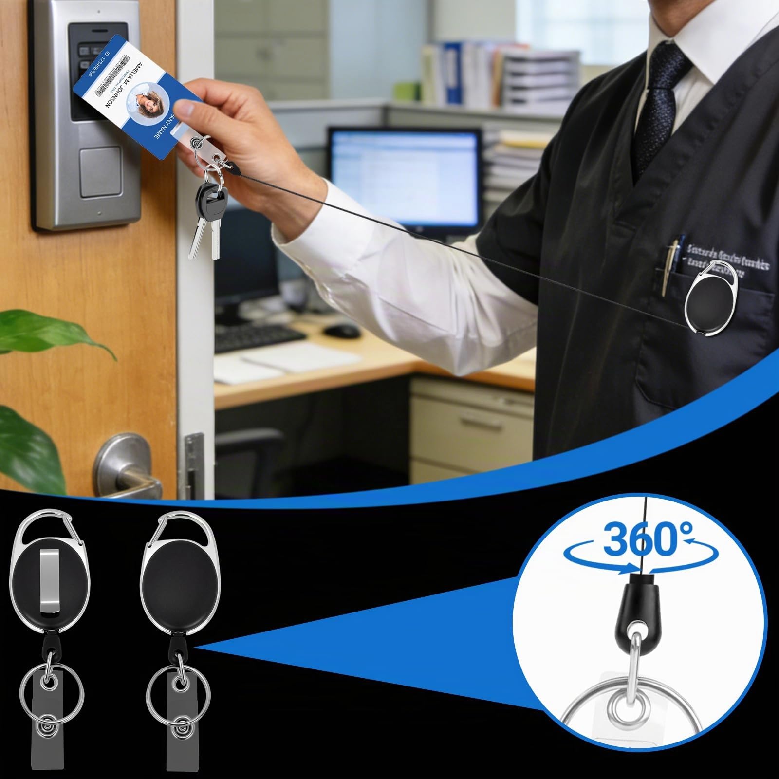 Llavero Retractil 10 Piezas con Clip para Cinturón Cordón Extensible 63 cm