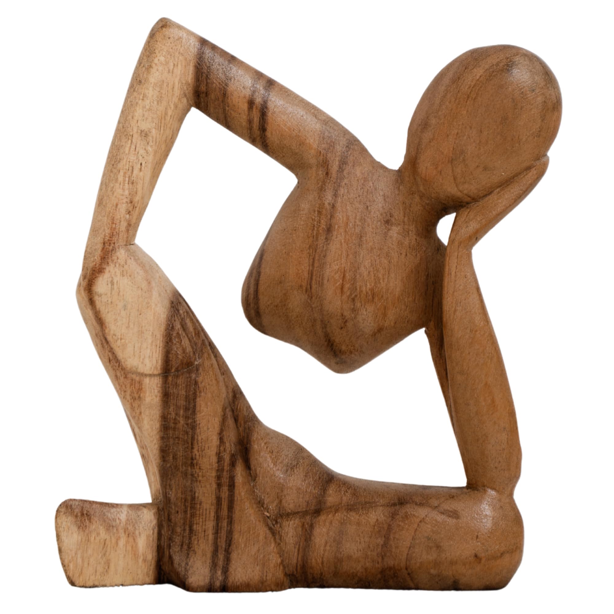 Divine Imports Ltd Wooden Relaxed Figure Sculpture 20cm – Hand Carved Suar Wood Abstract Ornament, Mindful & Calming Home Décor, Handmade in Bali, Modern Gift