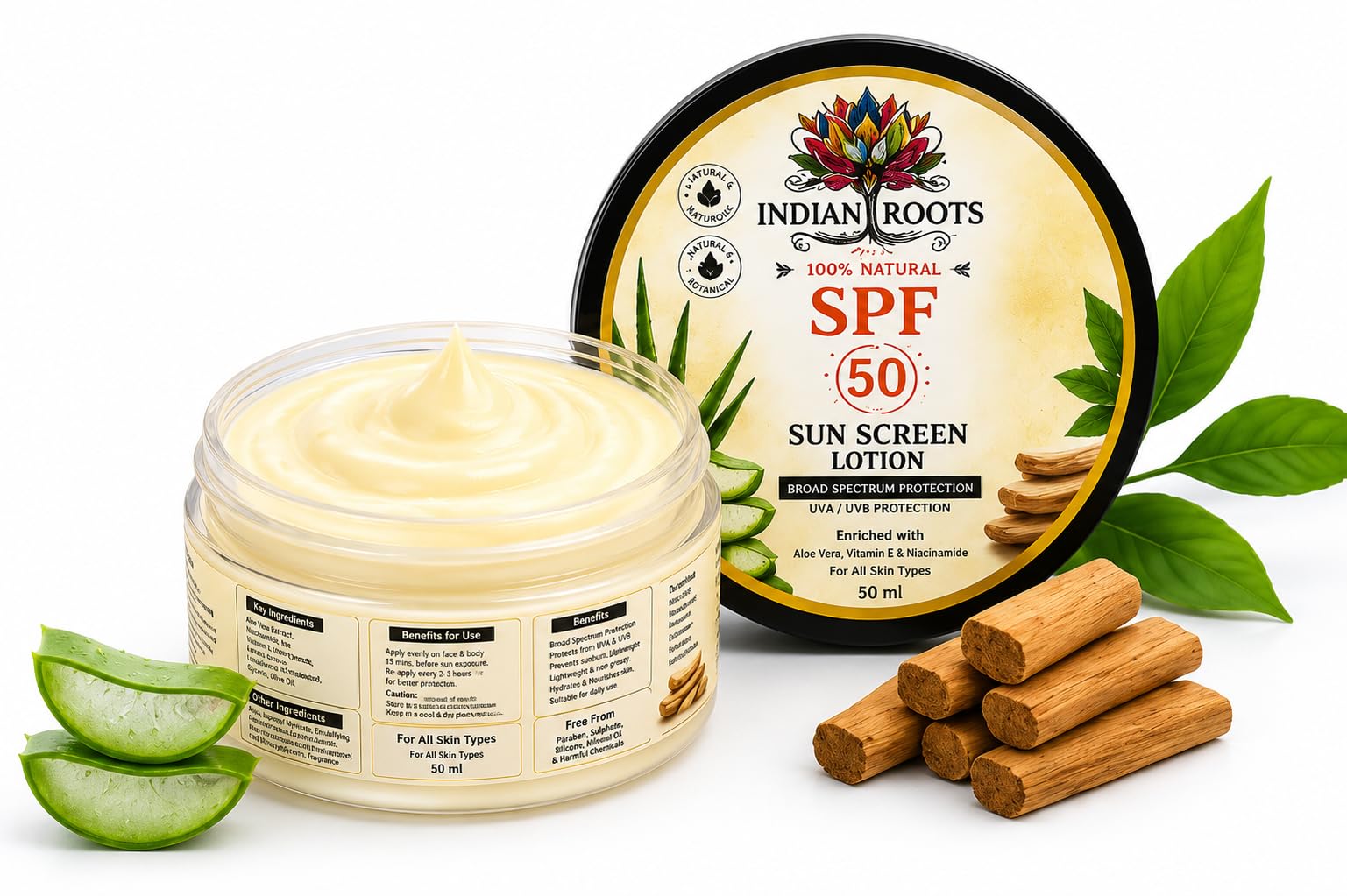INDIAN ROOTS SPF 50++ Sun Cream Lotion | | Suitable for Men & Women 50 ml | 50 ml travel-friendly tube-image-37