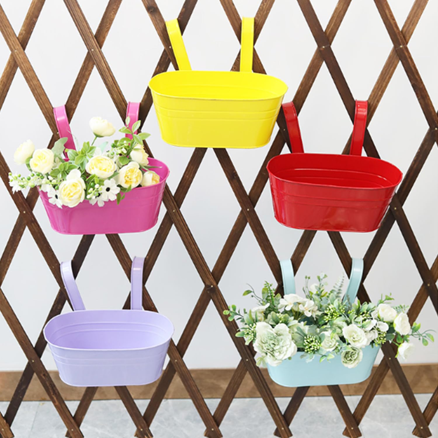 6 Pièces Pots De Fleurs Suspendus en Métal, 28Cm Jardinière De Balcon, Pot De Fleurs Suspendu avec Crochets Amovibles, Idéal pour Les Balcons, Les Balustrades, Les Jardins Et Les Murs