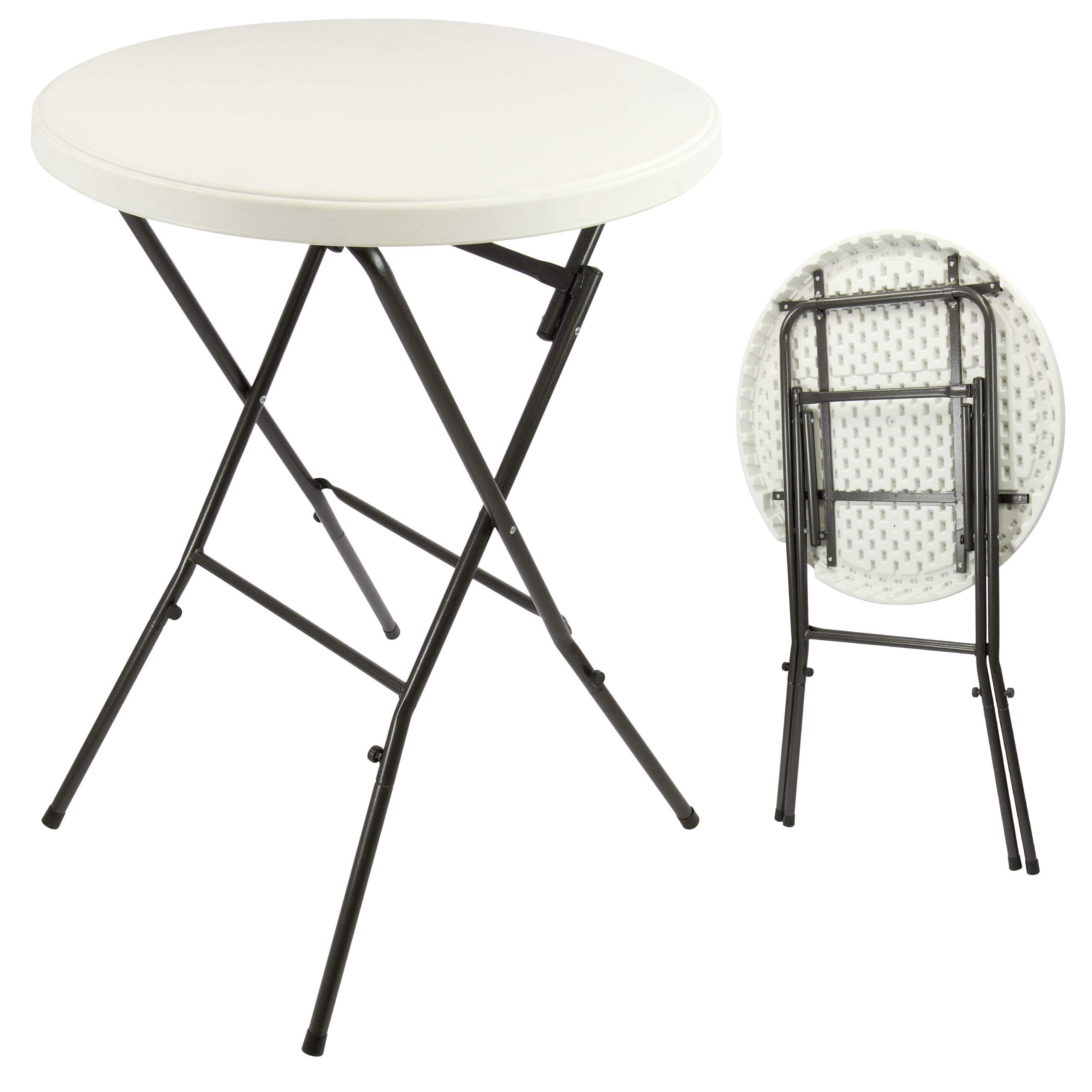 SONLEX Bistrotisch Bartisch rund Ø 80 cm Weiß 110 cm Metallgestell klappbar abwaschbar Stehtisch Partytisch