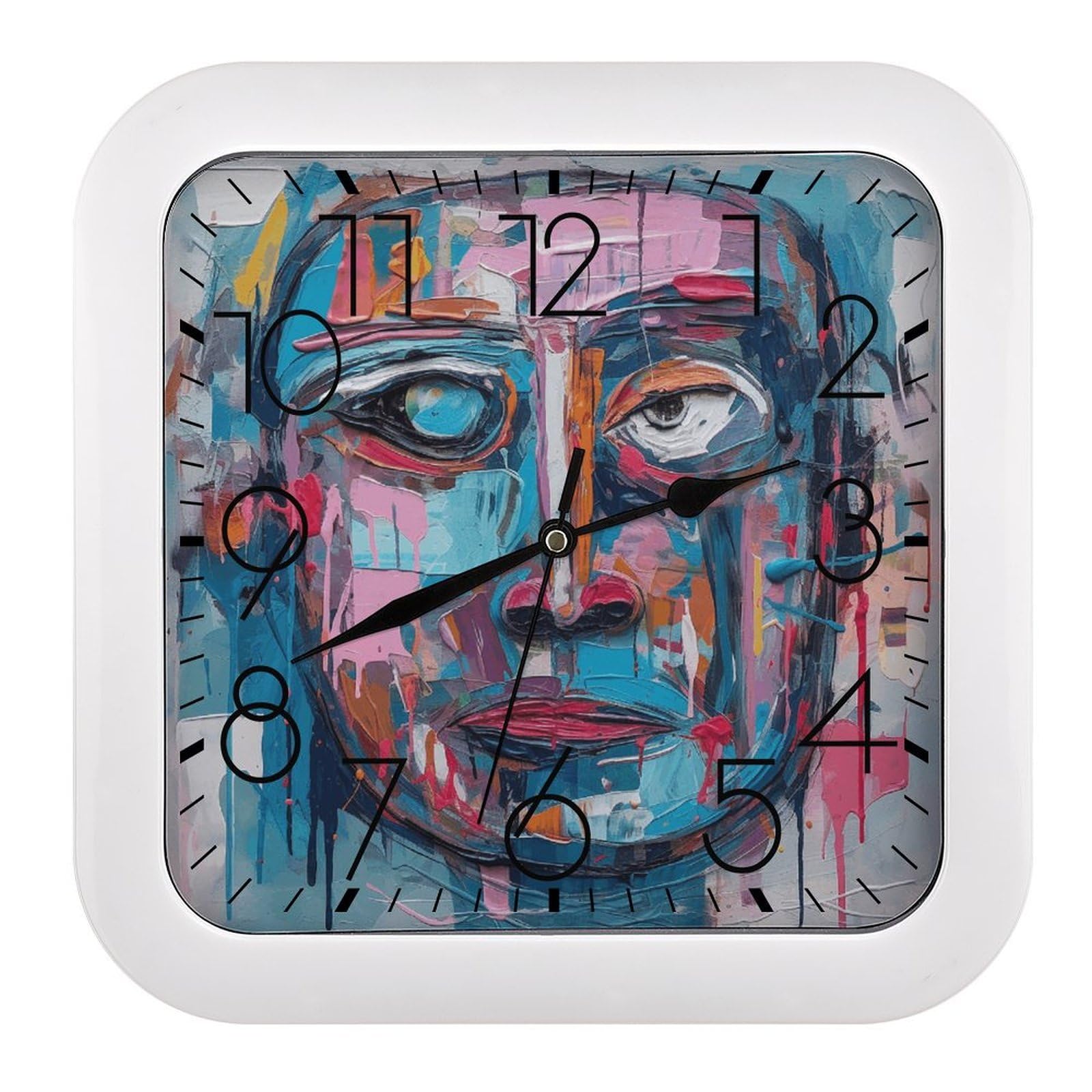 FekiLoot Peach and Blue Face Wall Clock Battery Operated Square Decorative Wall Clocks Silent Non Ticking Analog Clock Modern Retro Vintage Wall Clocks for Kitchen Living Room Office 10.2 Inch