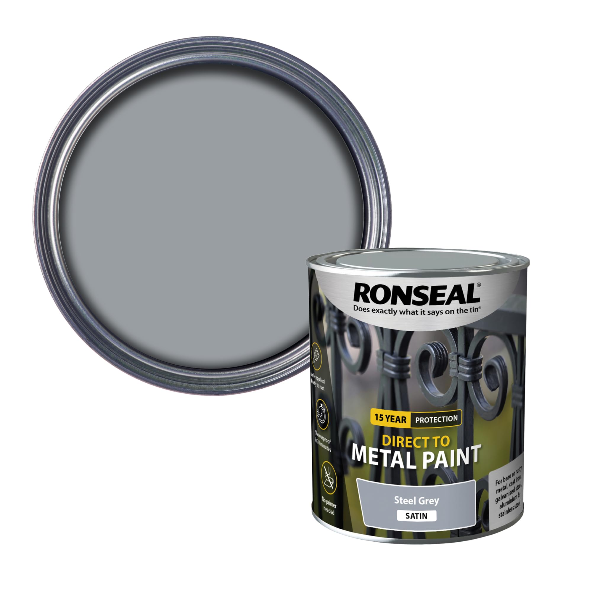 Ronseal 39205 Direct to Metal Paint Steel Grey Satin 750ml